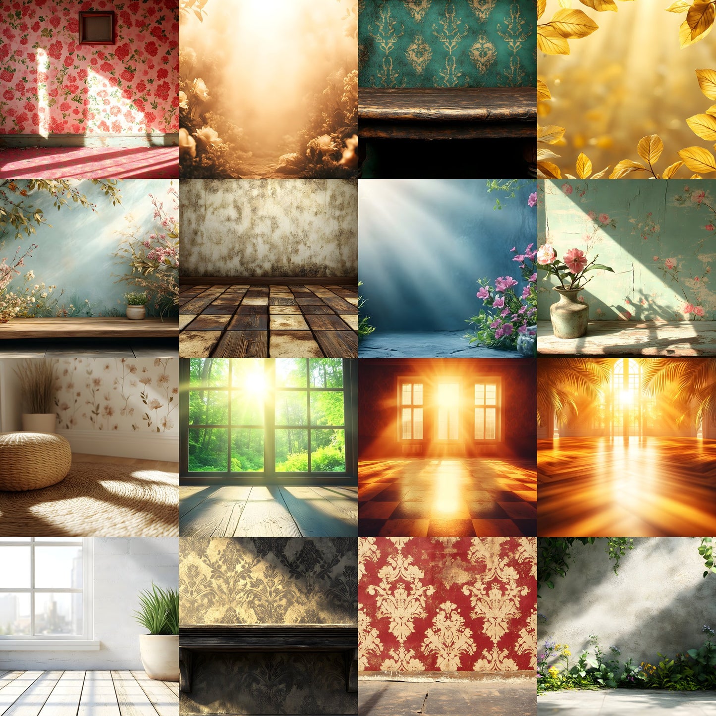 Vintage Sunlit Room Digital Backdrop, Wallpaper Backgrounds, Photography, Dreamy Photo Booth, High-Res Images