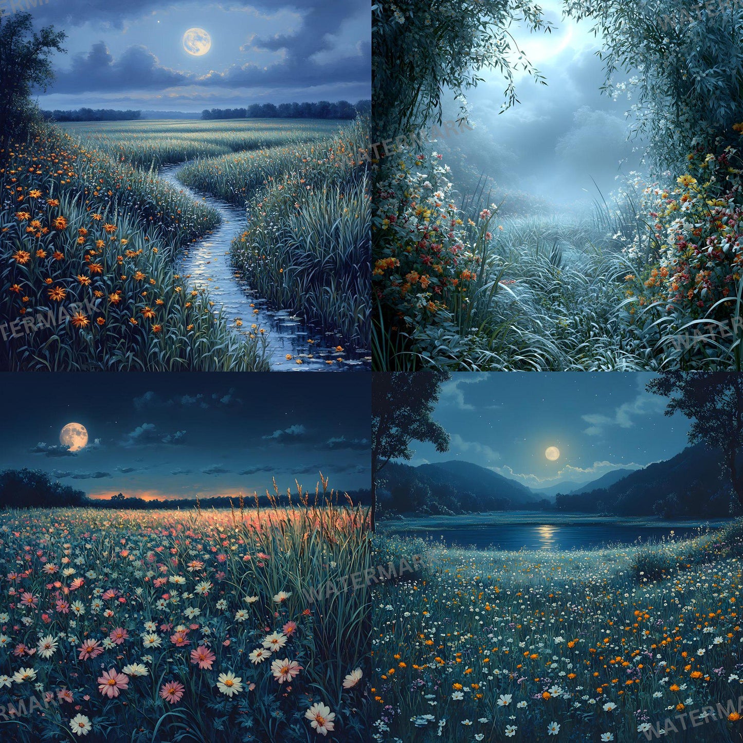 Captivating Moonlit Field Photoshop Composite, Magical Landscape Overlays, Fantasy, Nature & Surreal Photography, Visual Story Background