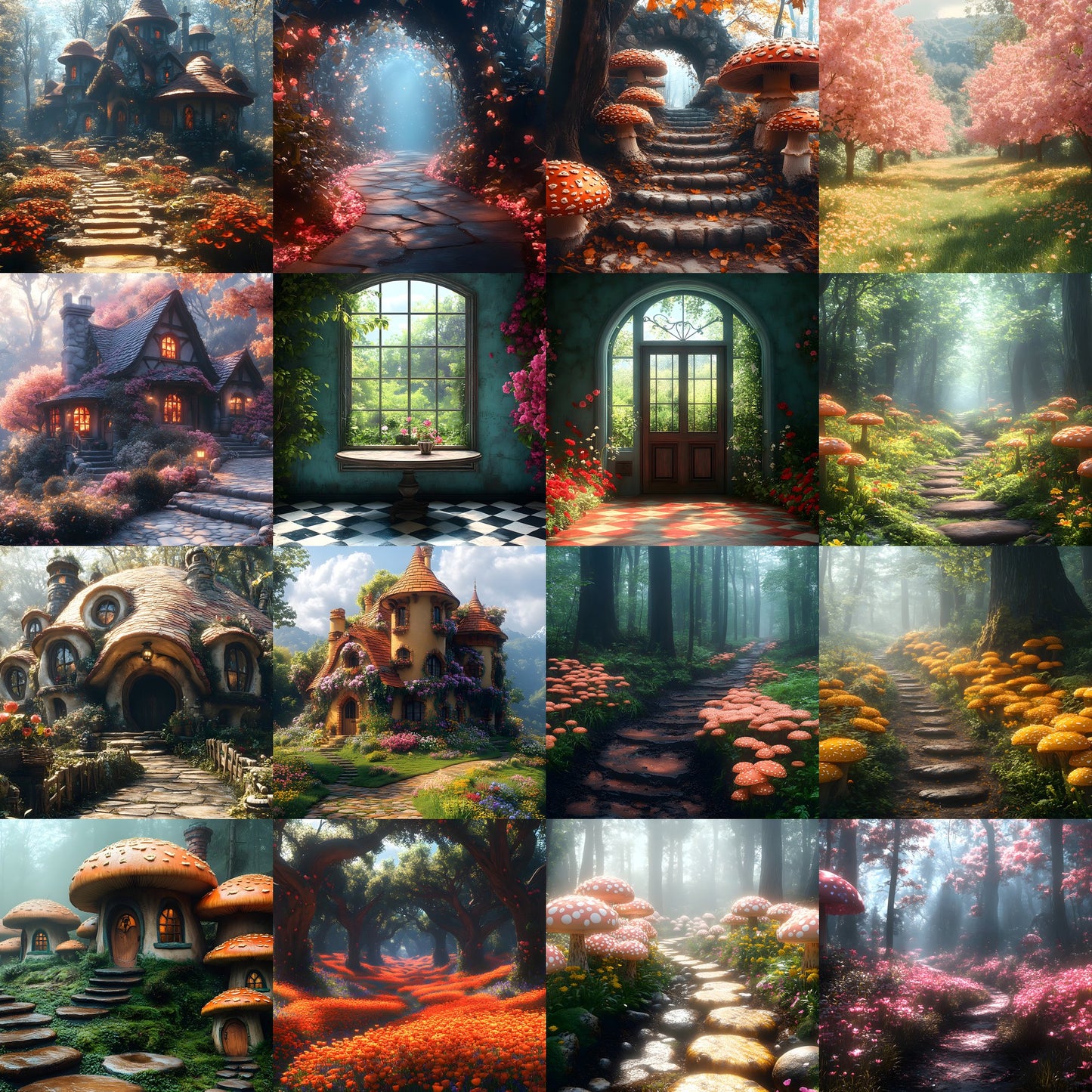 Alice in Wonderland Backdrop Set, Whimsical Digital Backgrounds for Photography, Fantasy Portrait Scenes, High-Res Wonderland Images
