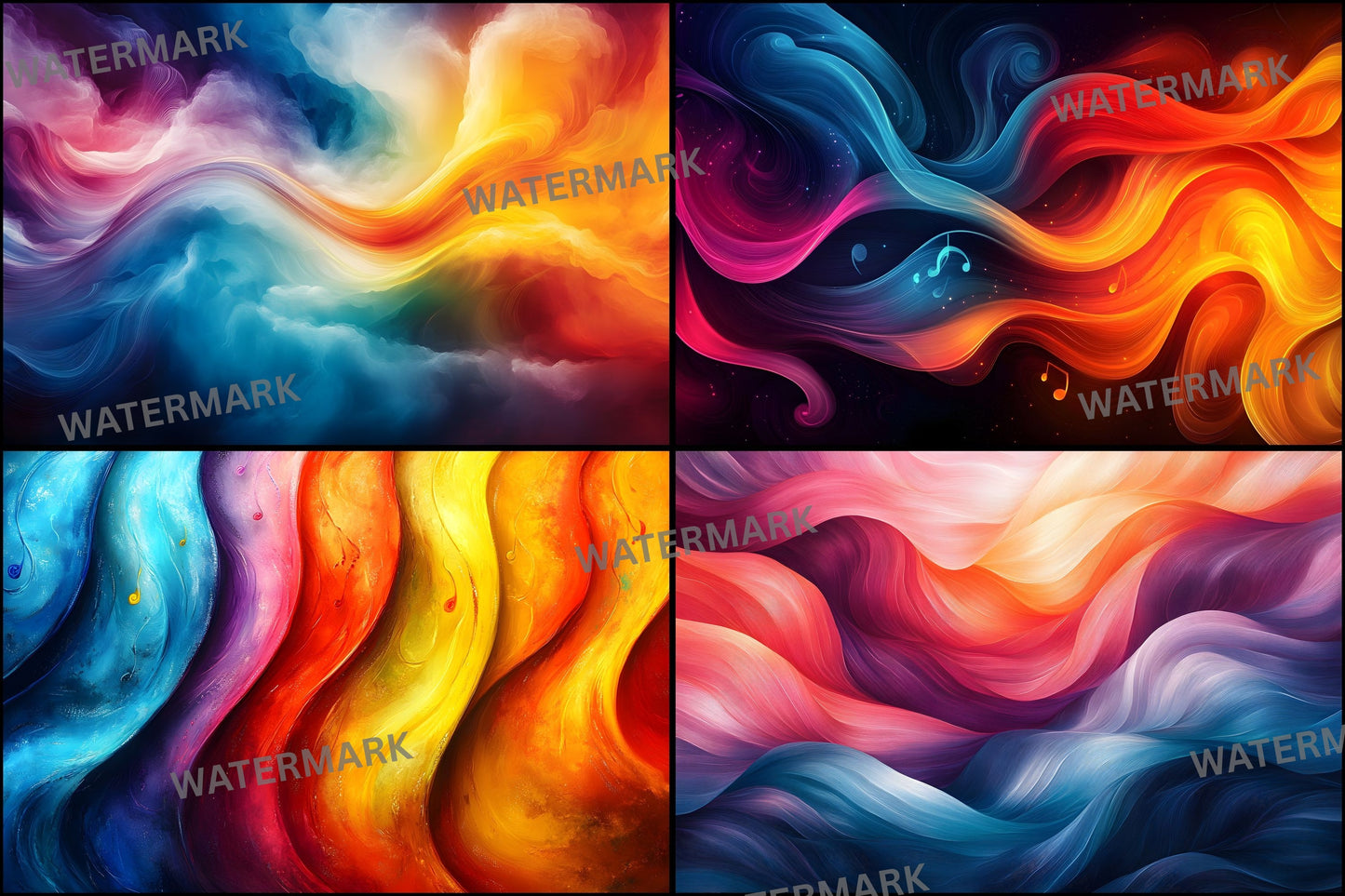 Abstract Music Note Digital Backdrop, Colorful Pattern Background for Musicians, Composers, Photography, Themed Virtual Studio