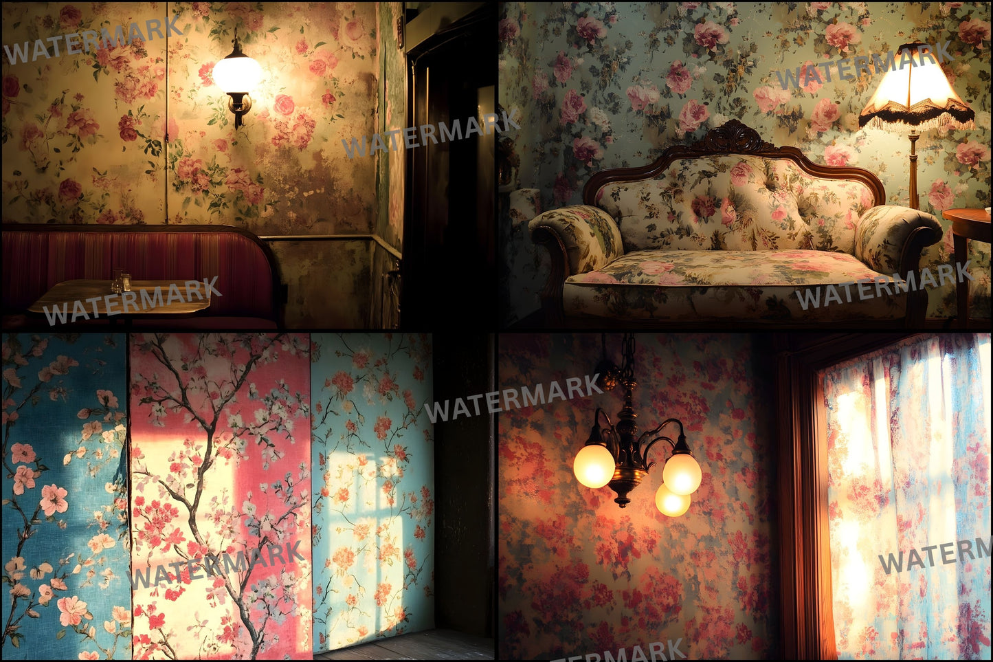 Vintage Wallpaper Room Digital Backdrop, Photography Backgrounds, Antique Interior Photo Prop, High-Res Image for Photographers
