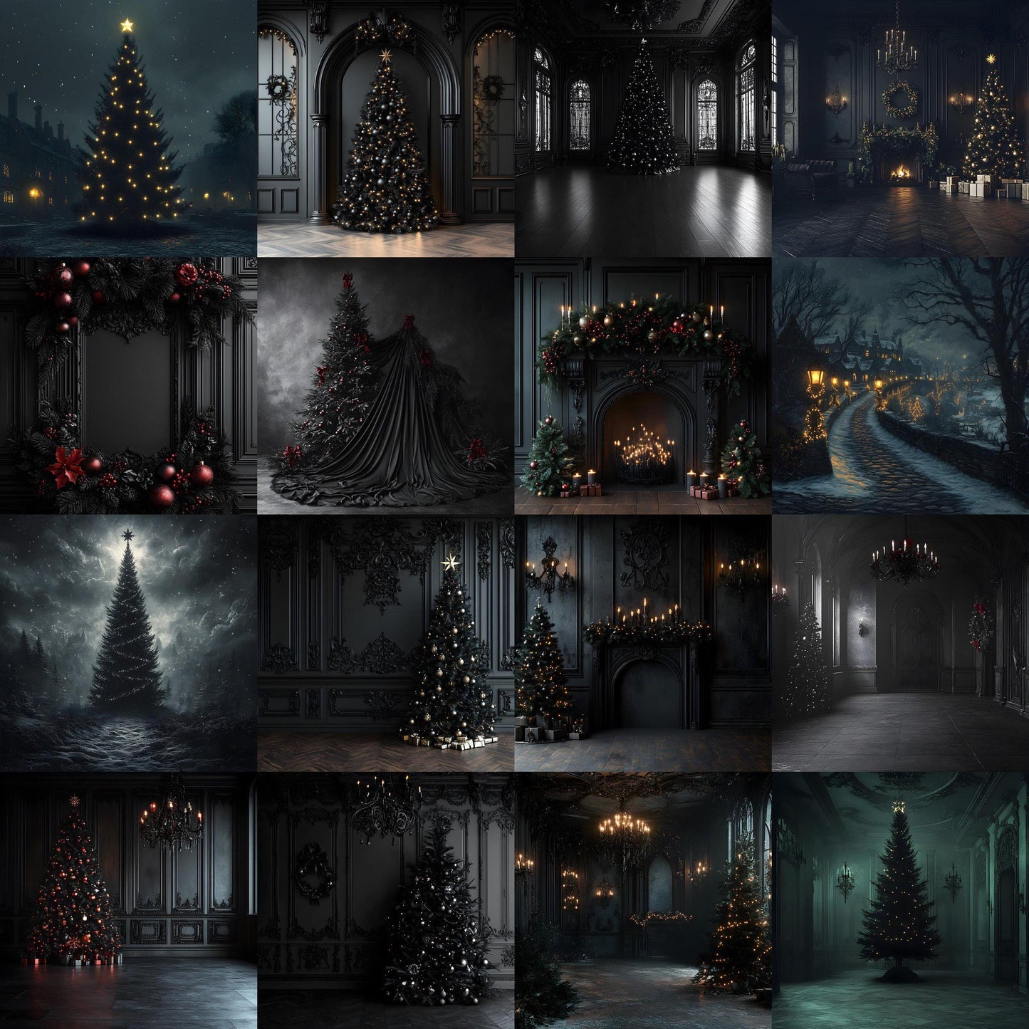 Gothic Christmas Backdrops, Digital Backdrop, Santa Christmas Backdrop, Gothic Dark Festive Digital Download Black Christmas Backgrounds