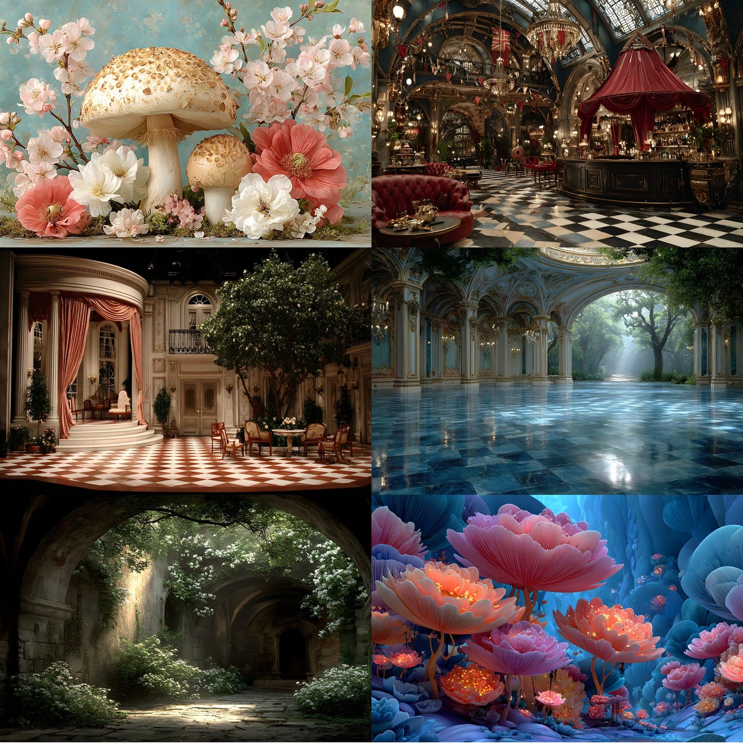 Alice in Wonderland Backdrop Bundle, Whimsical Digital Backgrounds for Photography, Storybook Theme, Fantasy Photo Booth, High-Res Images, Landscape