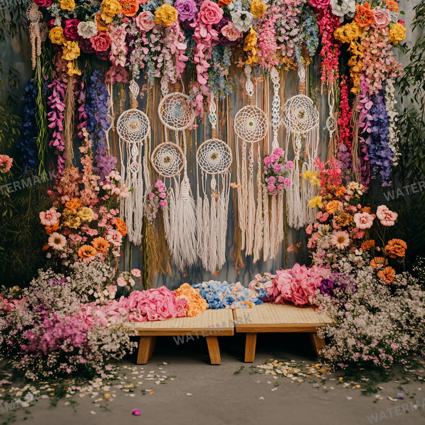 Bohemian Wedding Backdrop with Dreamcatchers | Floral & Macrame Wedding Decor | Boho Chic Ceremony, Reception Backdrops, Maternity Backdrops