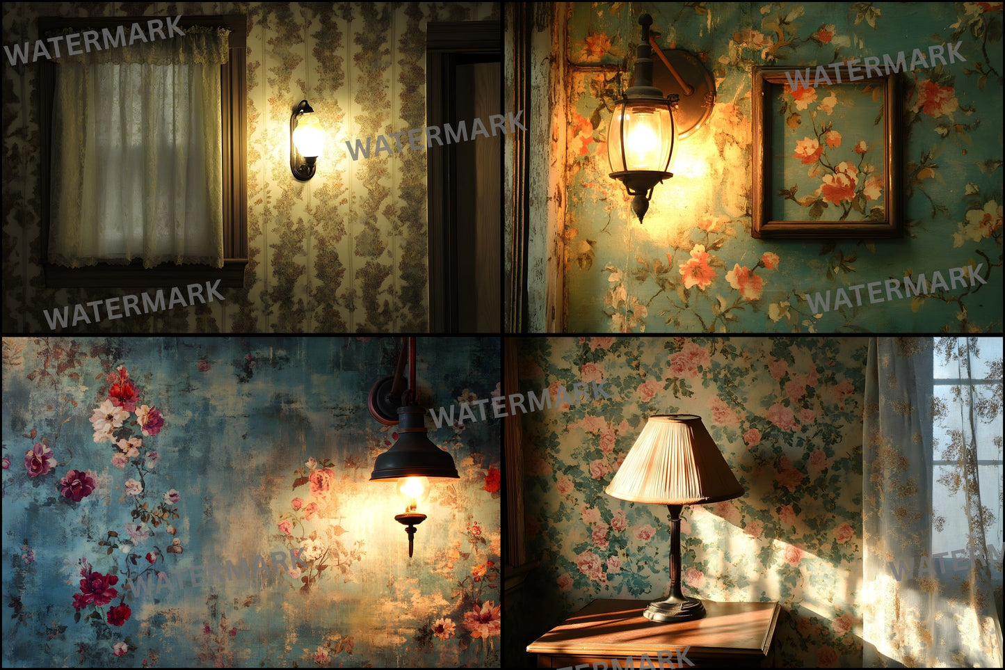 Vintage Wallpaper Room Digital Backdrop, Photography Background, Antique Interior Photo Prop, Elegant Scene Setter