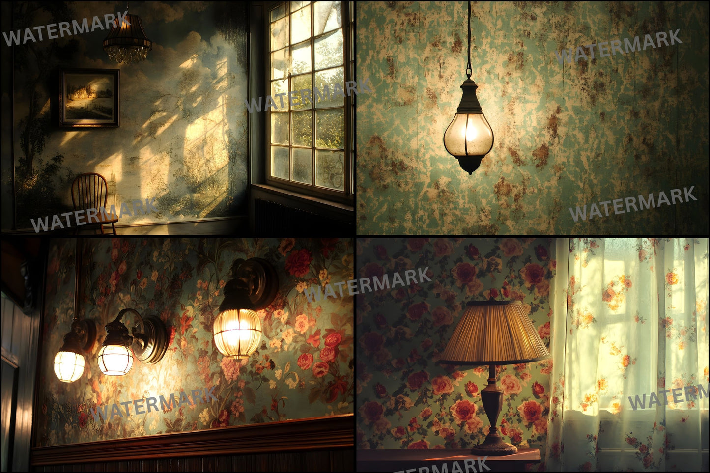 Vintage Wallpaper Room Digital Backdrop, Photography Backgrounds, Antique Interior Photo Prop, High-Res Image for Photographers