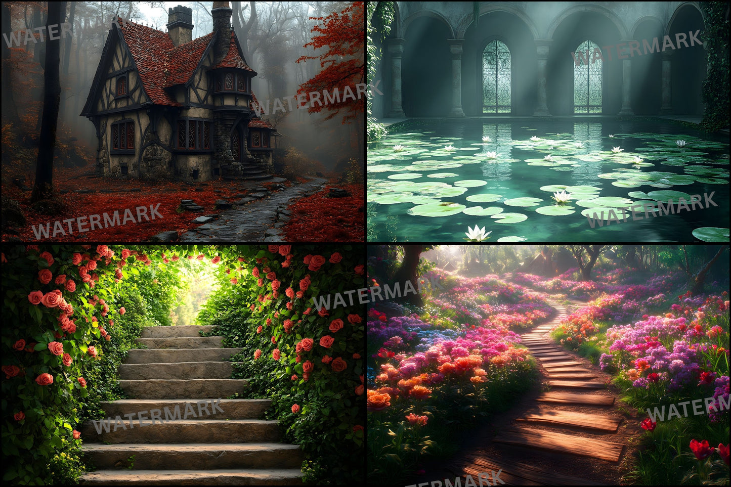 Alice in Wonderland Backdrop Set, Fantasy Storybook Digital Backgrounds for Photography, Whimsical Party Photo Booth, Images