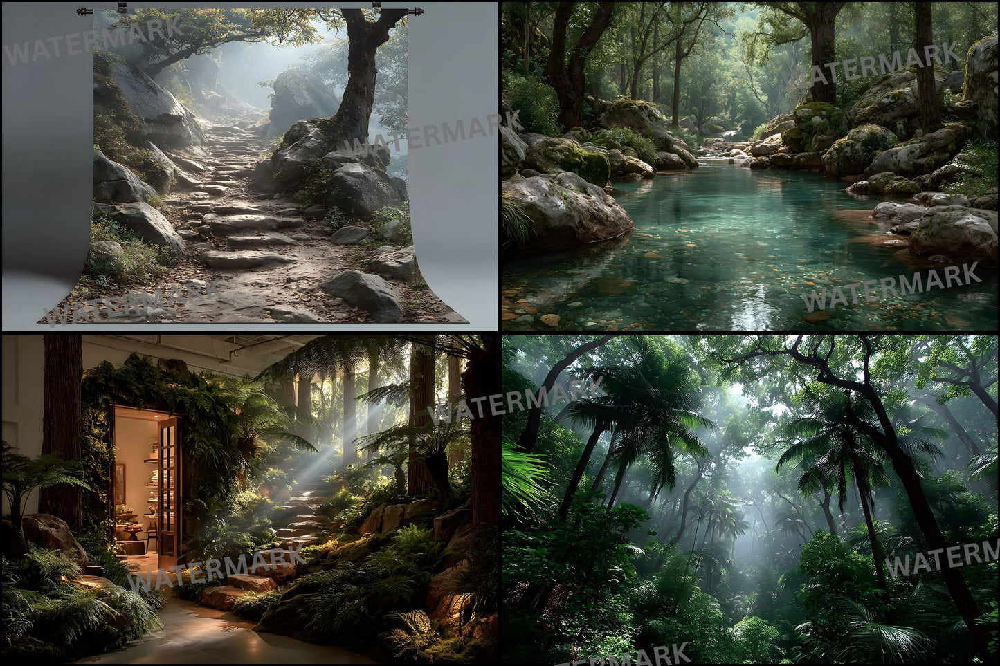Tropical Forest Digital Backdrop, Lush Greenery Background for Photography, Nature Photo Prop High-Resolution Image Download
