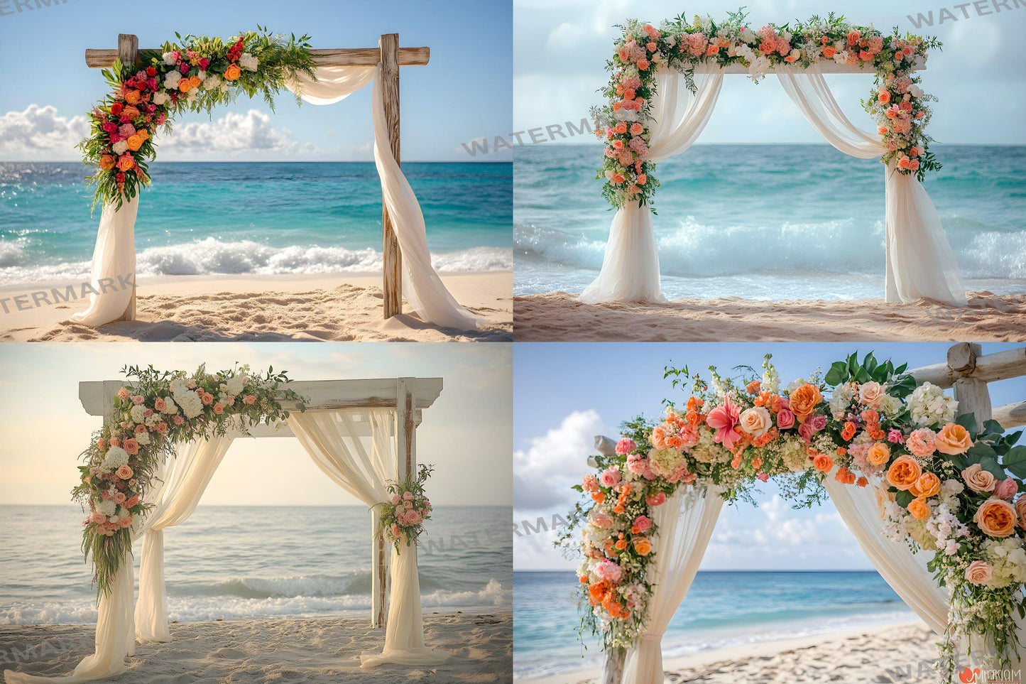Beachfront Bliss Backdrops, Digital Tropical Wedding Background, Seaside Ocean Photo Booth Prop, Summer Coastal Photography Scene Assets