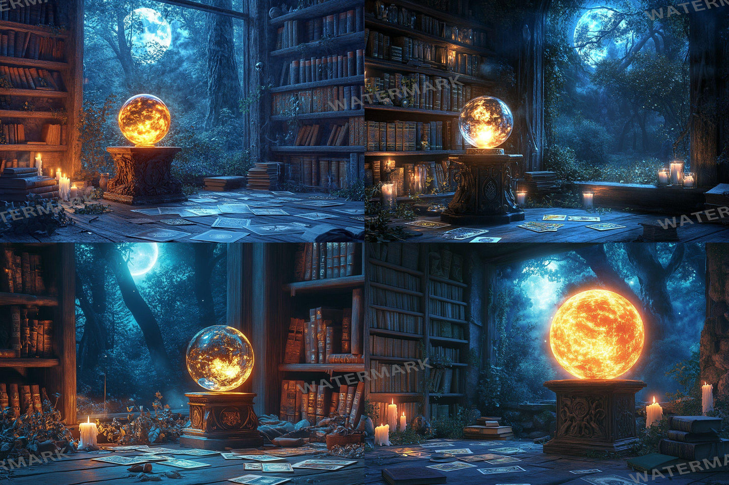 Witch Crystal Ball Backdrop: 4PNGs for Mystical Fortune Teller Photos, Magical Halloween Decor, Occult Divination Digital Backdrops