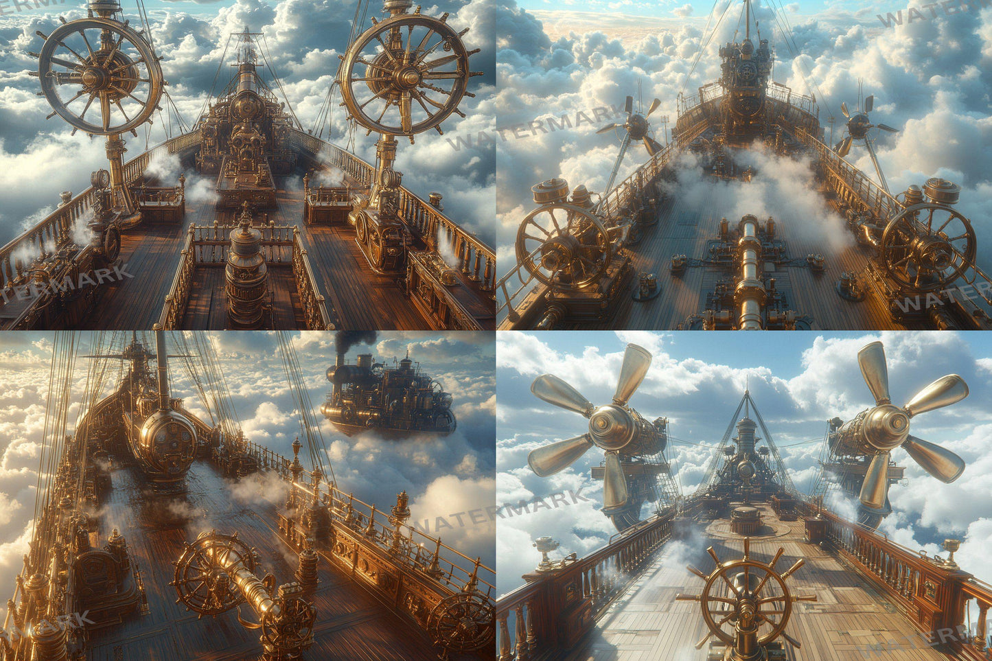 Airship Deck Digital Backdrops - Steampunk Sky Junk Journal & Scrapbook Papers - Fantasy Airship Backgrounds - Photo Overlays - Steampunk
