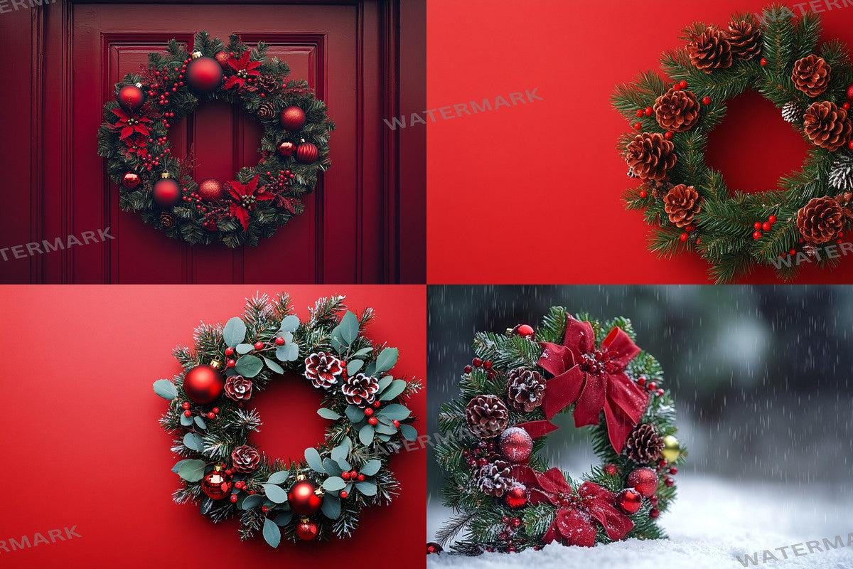 Christmas Wreath Scene Backdrops - Festive Holiday Photo Overlays for Digital Artists Photographers 00x00px PNGs Commercial Use