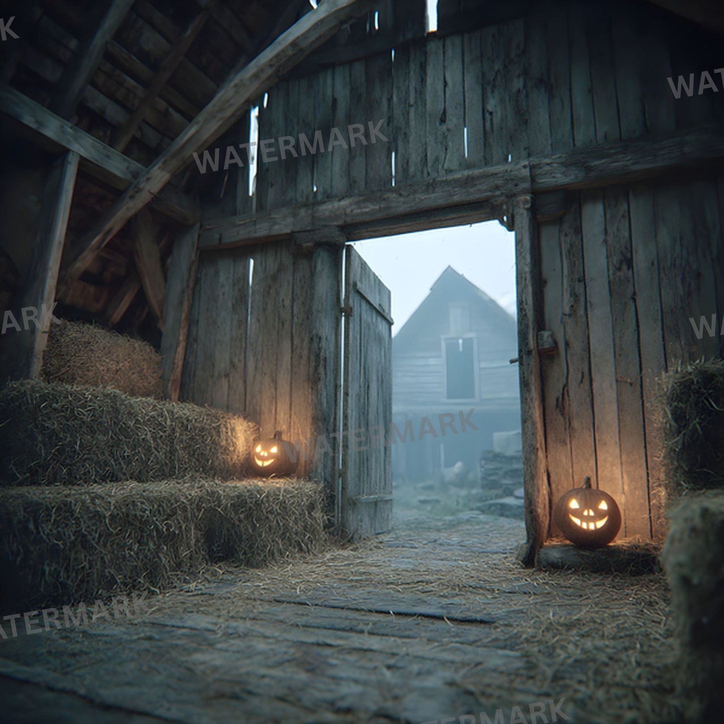 Midnight Abandoned Barn Loft Digital Backdrop, Square Photography Background, Spooky Photo Overlay, Grunge Texture, Eerie Scene, Fantasy Art, SQBD