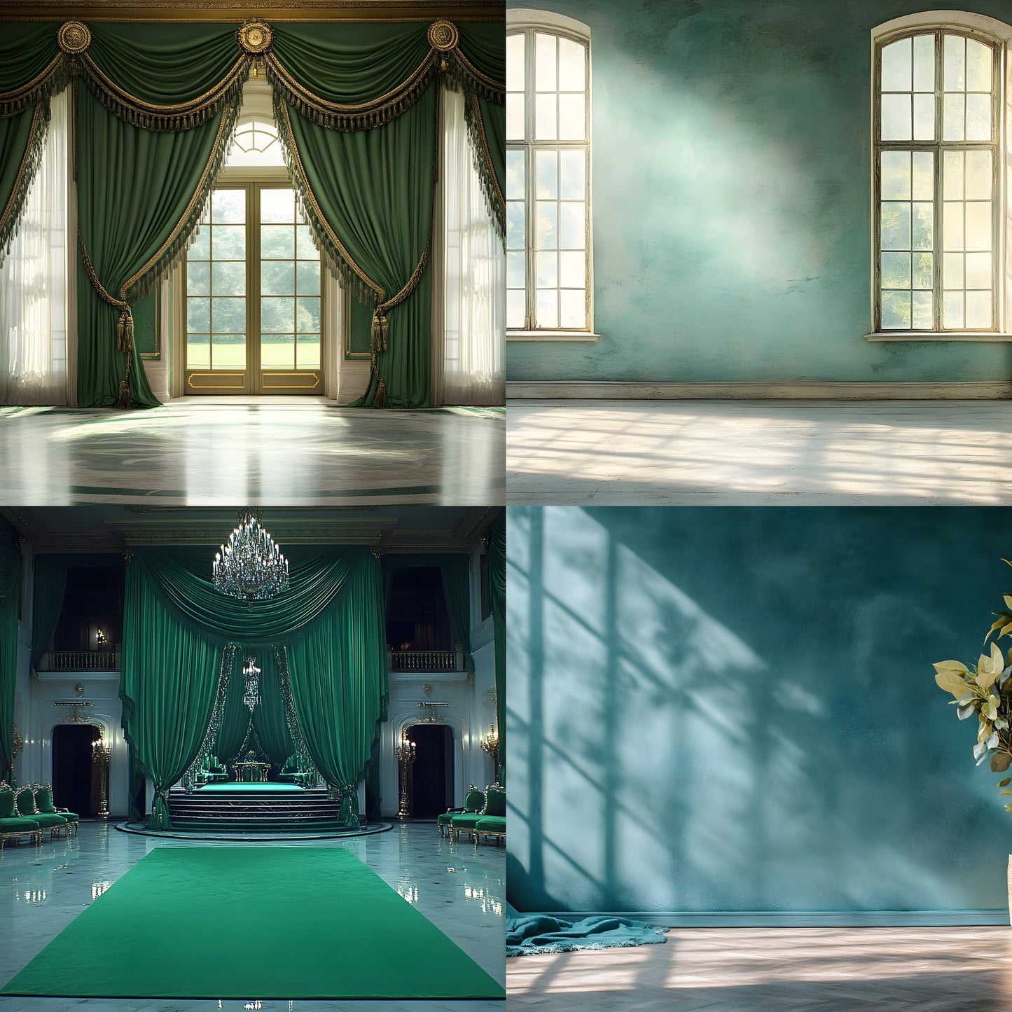 Royal Green Interior Digital Backdrop Set, Elegant Home Photography Backgrounds, for Stunning Visuals, High-Quality Images for Creative Projects
