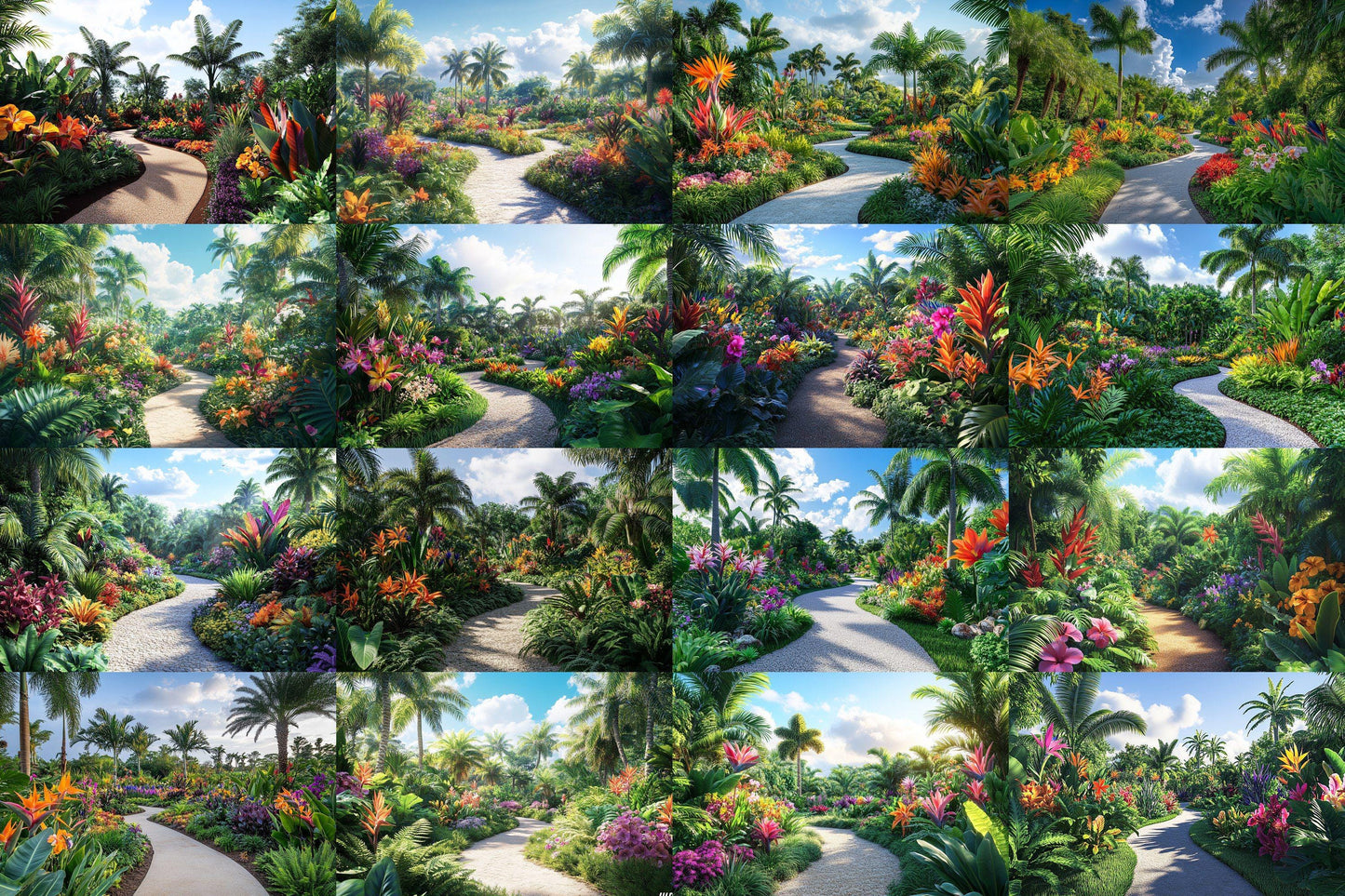 Tropical Bloom Backdrop: 5PNGs for Gorgeous Photography, Lush Floral Textures, Colorful Jungle Digital Backdrops - Overlays