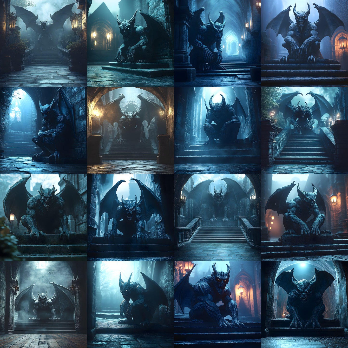 Gothic Gargoyle Digital Backdrops - Dark Fantasy Medieval Castle Scenes - Spooky Photo Composite Overlays - Halloween Gothic Backgrounds