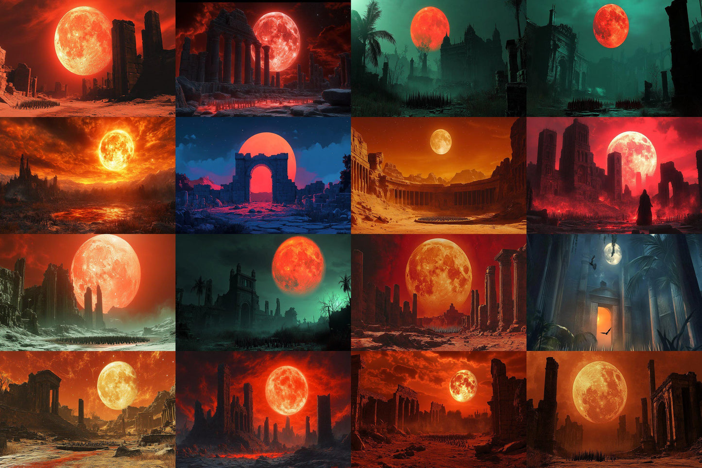 Blood Orange Moon streaming background, 16:9 ratio. Dark sky with a fiery orange moon, perfect for TV wallpaper or digital backdrops
