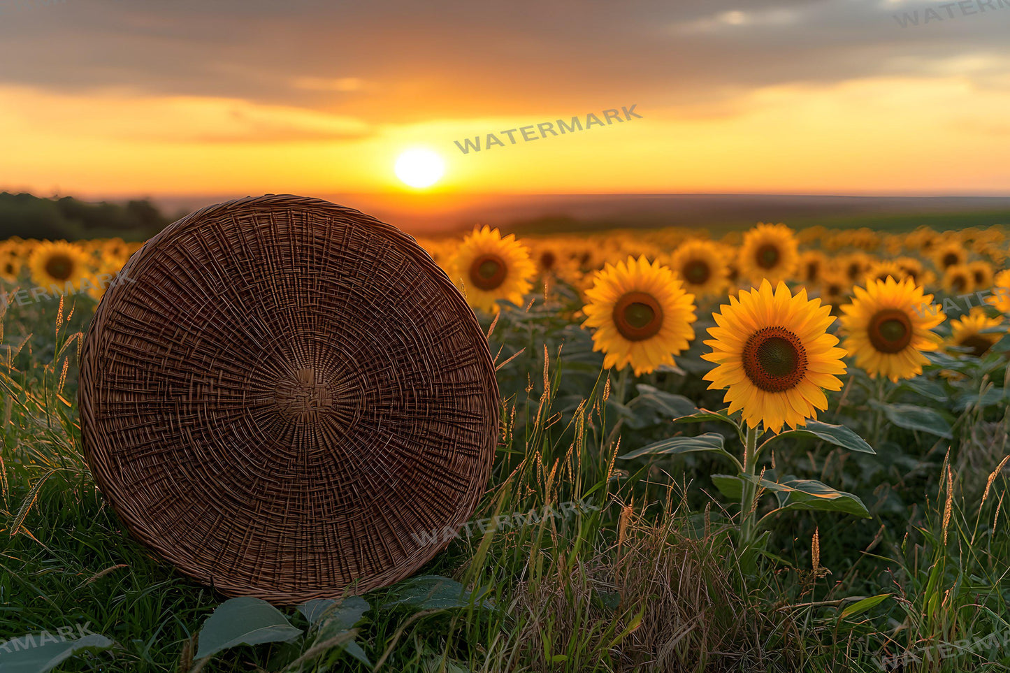 Sunset Sunflowers Backdrops - Golden Hour Field Digital Backgrounds, Rustic Floral Photography Backdrop, Summer Aesthetic
