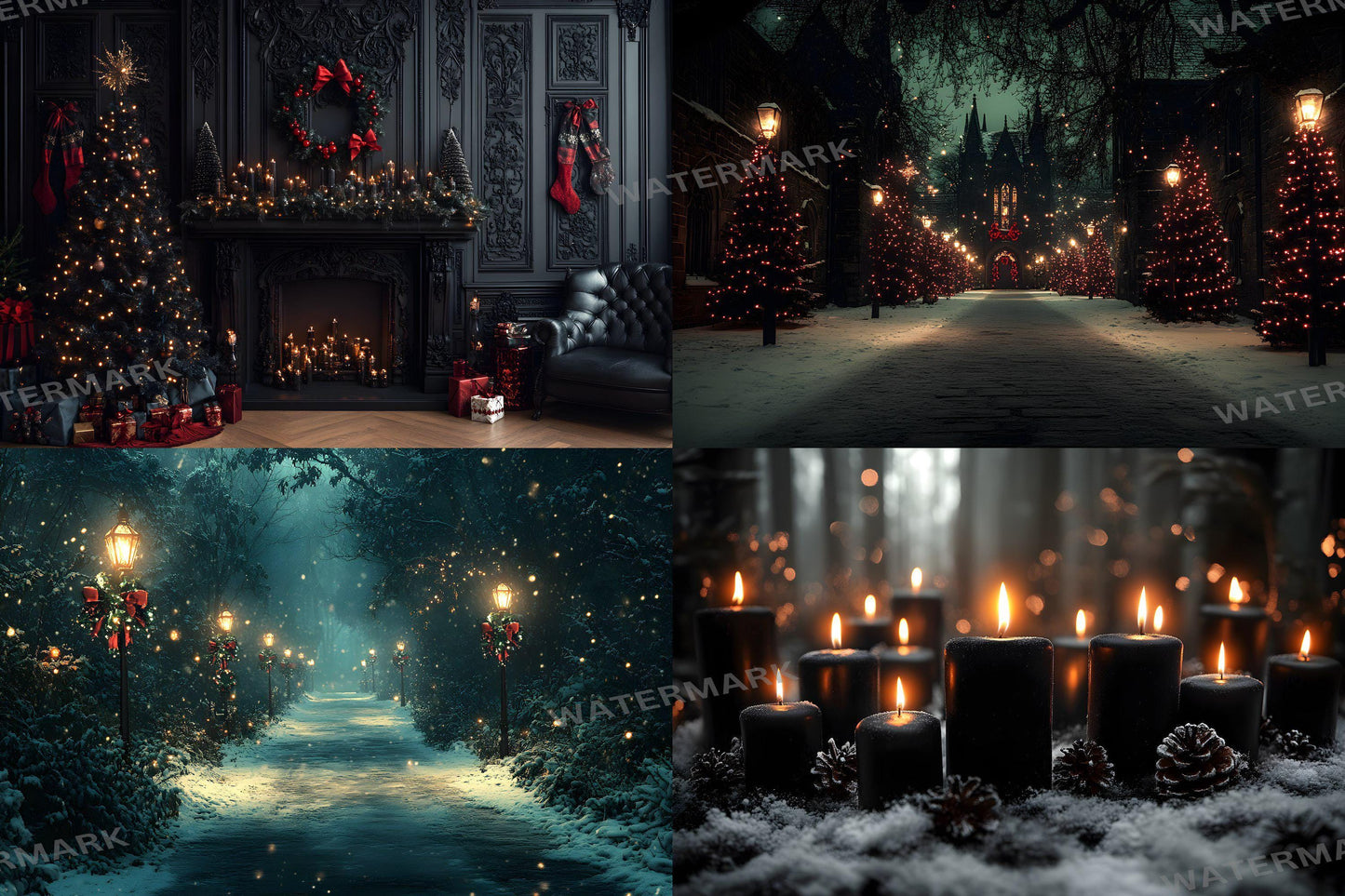 Gothic Christmas Backdrops, Black Christmas Backdrop, Gothic Festive Dark Hue Christmas Photography Backgrounds, Photoshop - 3:2 Ratio