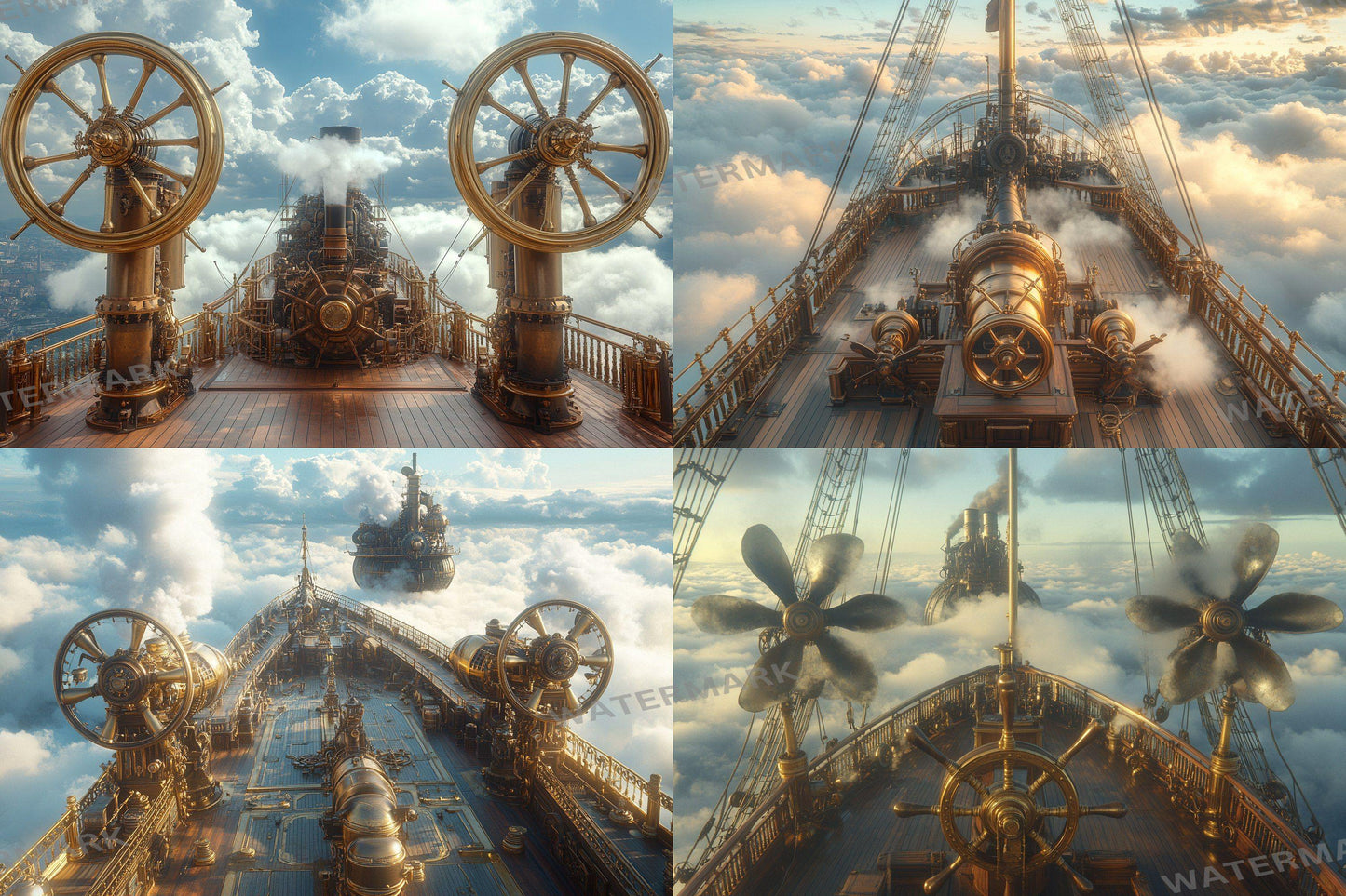 Airship Deck Digital Backdrops - Steampunk Sky Junk Journal & Scrapbook Papers - Fantasy Airship Backgrounds - Photo Overlays - Steampunk