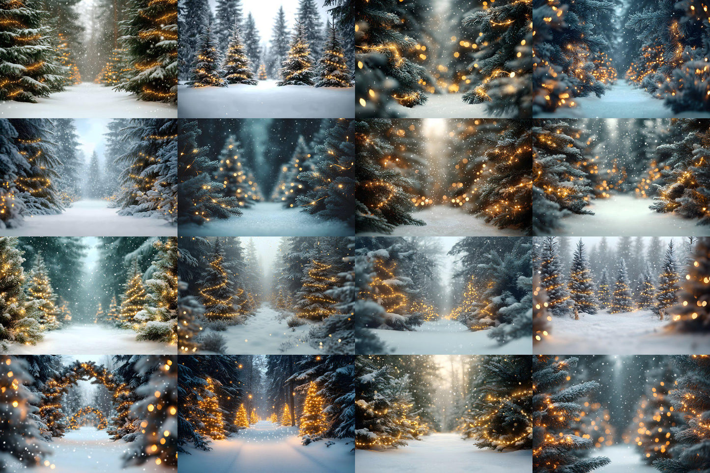 Snowy Forest Backdrops for Winter Photography, Holiday Scenes, and Photoshop Overlays, Christmas Lighting Backgrounds, Winter Backdrops