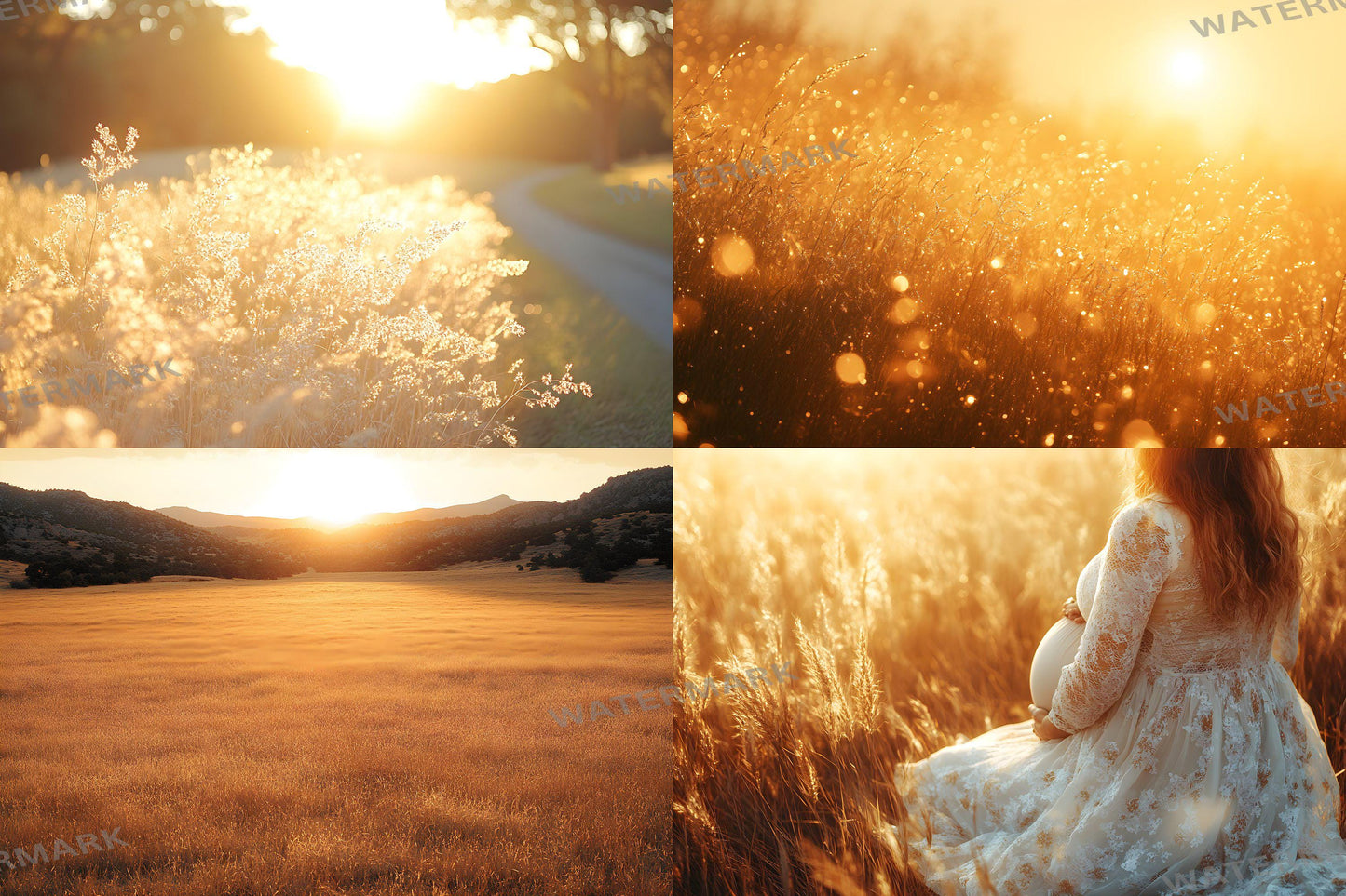 Golden Hour Field Backdrops, Sunset Photography Backdrop, Warm Glow Overlays, Maternity Backdrop, Photoshop Backgrounds