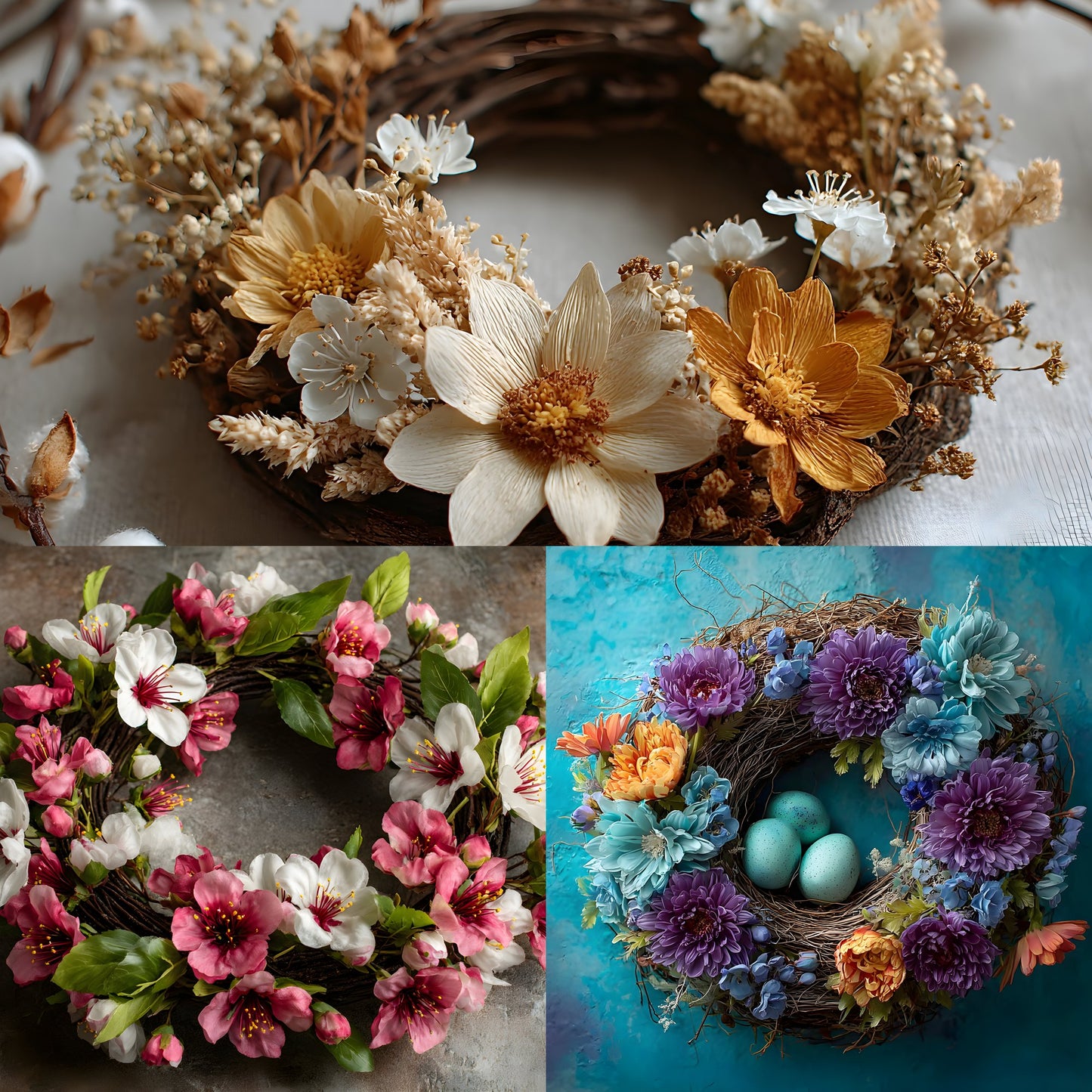 Newborn Digital Backdrop Floral Wreath, Baby Photography Background, Flower Circle Prop, Photo Overlay, Infant Composite Art, Girl Boy