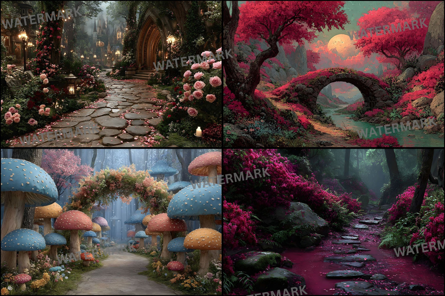 Alice in Wonderland Backdrop Set, Whimsical Digital Backgrounds for Photography, Storybook Theme, Dreamy Photo Prop, Party Decor