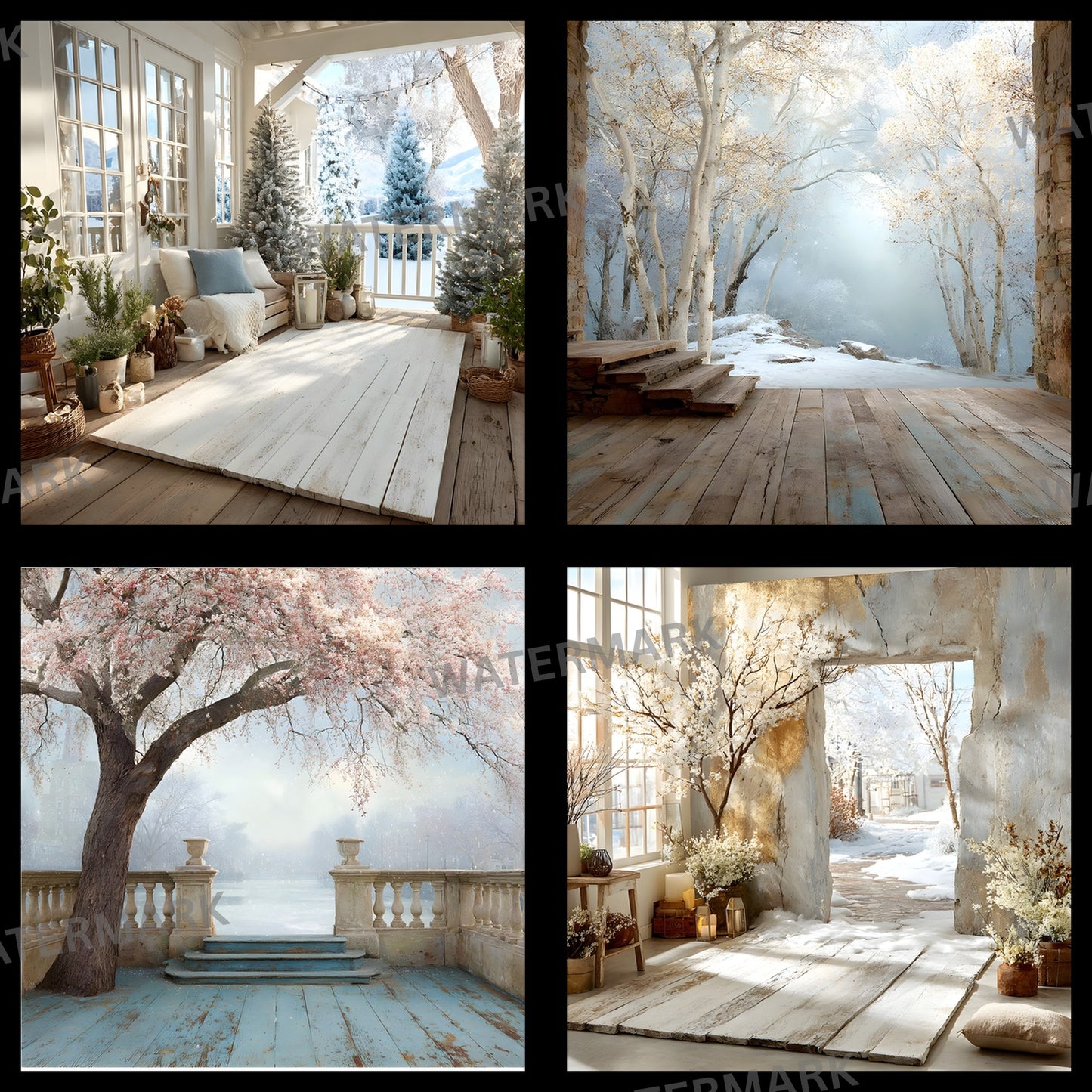 White Gold Christmas Backdrop, Snowy Outdoor Scene, Square Digital Background for Holiday Photography, Winter Wonderland Photo Prop, Festive Portrait