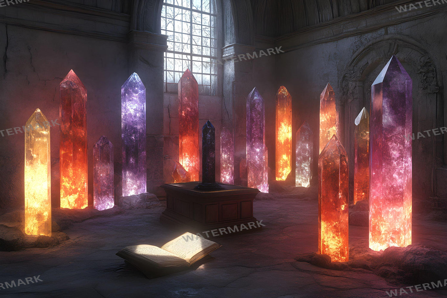 Cursed Crystal Chamber Backdrops, Fantasy Glowing Cave Digital Background, Magical Gemstone Cavern Photo Booth Prop, Dark Purple Scene