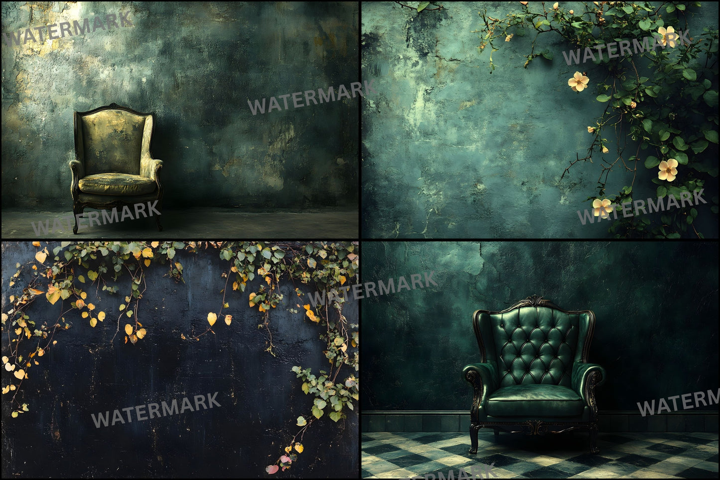 Vintage Black Textured Wall Digital Backdrop, Dark Moody Photography Background for Portrait, Fine Art Textures