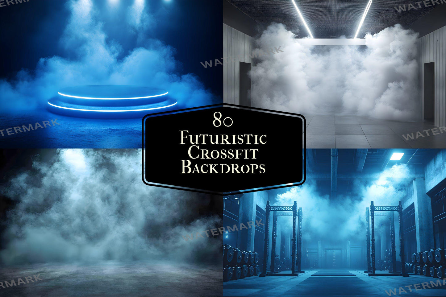 Futuristic Gym Backdrop Pack - Neon Industrial Fitness Backgrounds for Workout Photography Photoshop Composites - Neon Lights