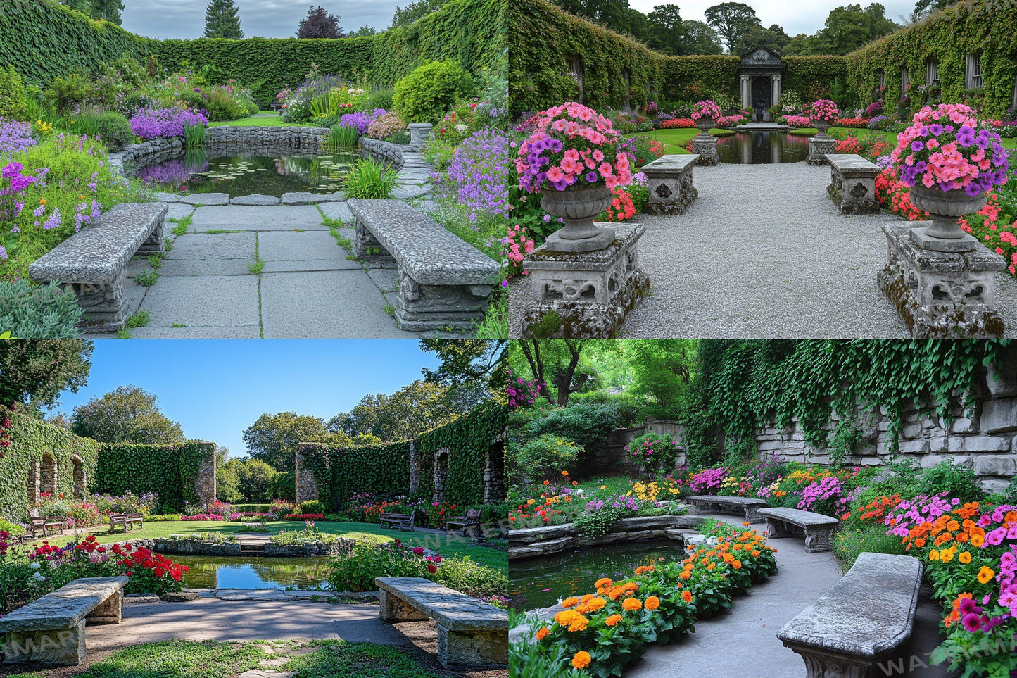 Victorian Walled Garden Backdrop: 1PNGs for Antique Secret Garden Photos, Climbing Rose Brick Wall Scenes, Period Drama Digital Backdrops