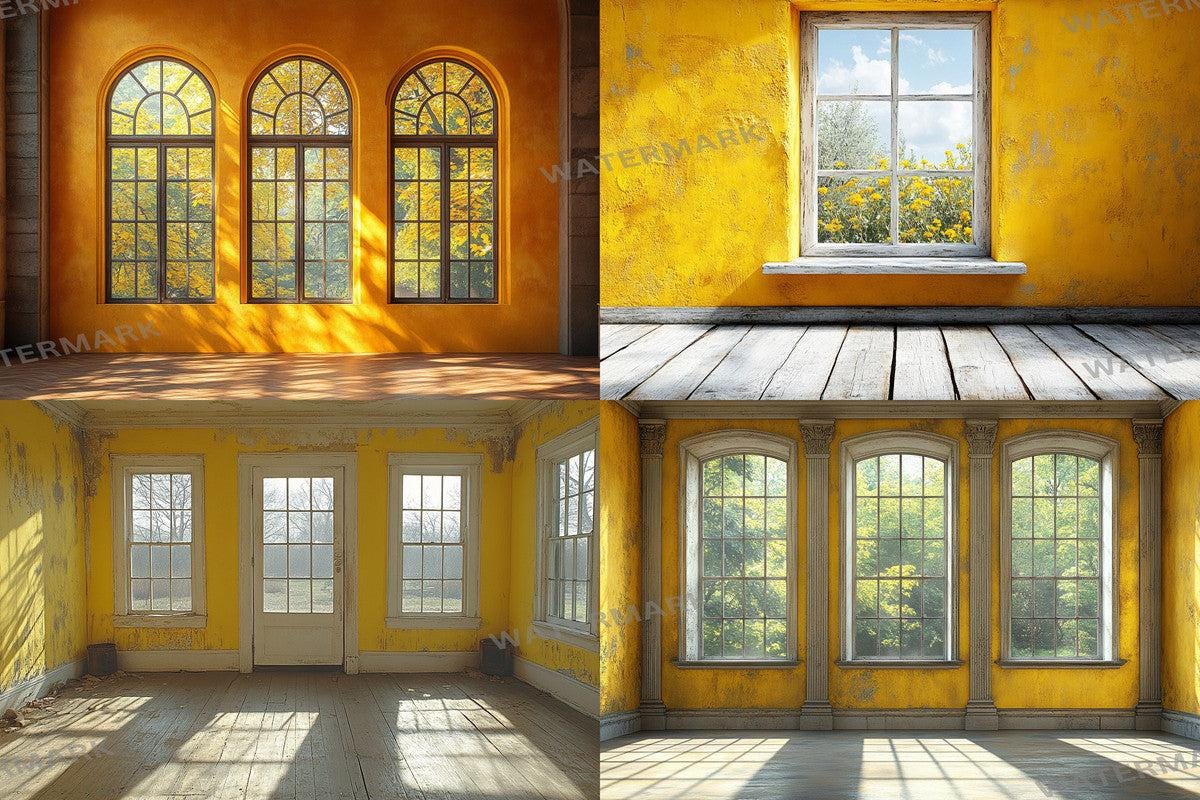 Yellow Vintage Room Backdrops - Warm Aesthetic PNGs for Digital Art Photography Design - 00x00px 32 Ratio
