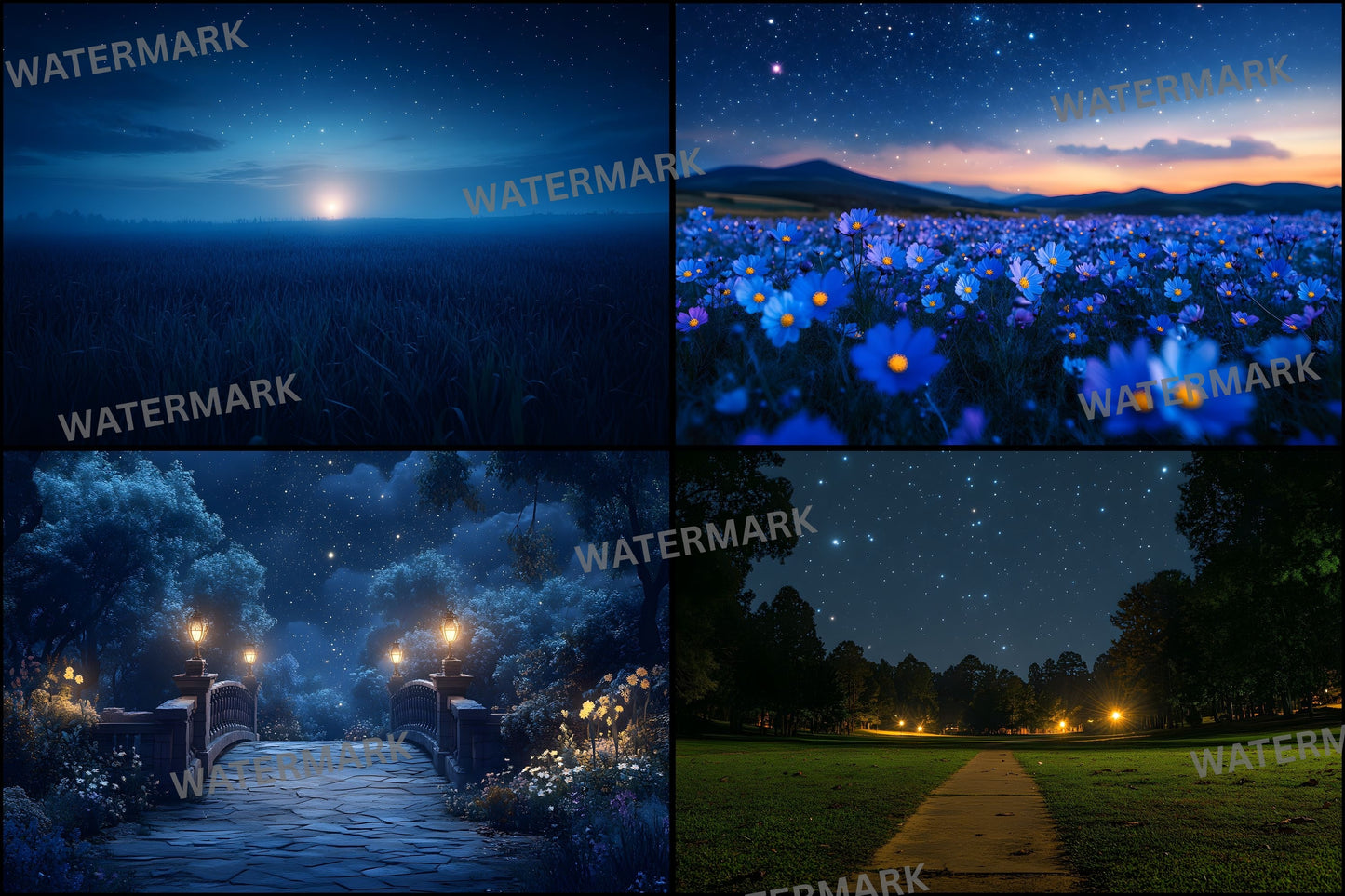 Starry Night Digital Backdrop Bundle, Dreamy Backgrounds for Photography, Celestial Photo Overlays, Magical Night Sky Scenes, LBXD