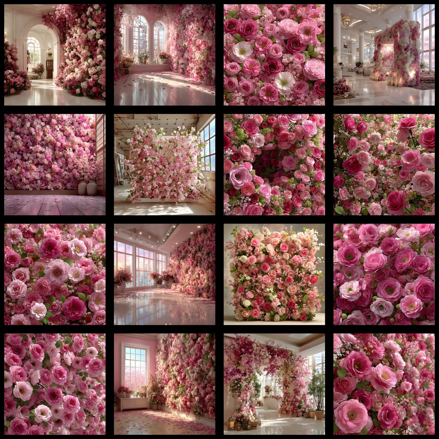 Pink Rose Flower Wall Digital Backdrop Photography, Floral Wedding Background, Square Photo Booth Prop, Elegant Party Decor, Printable Portrait Image