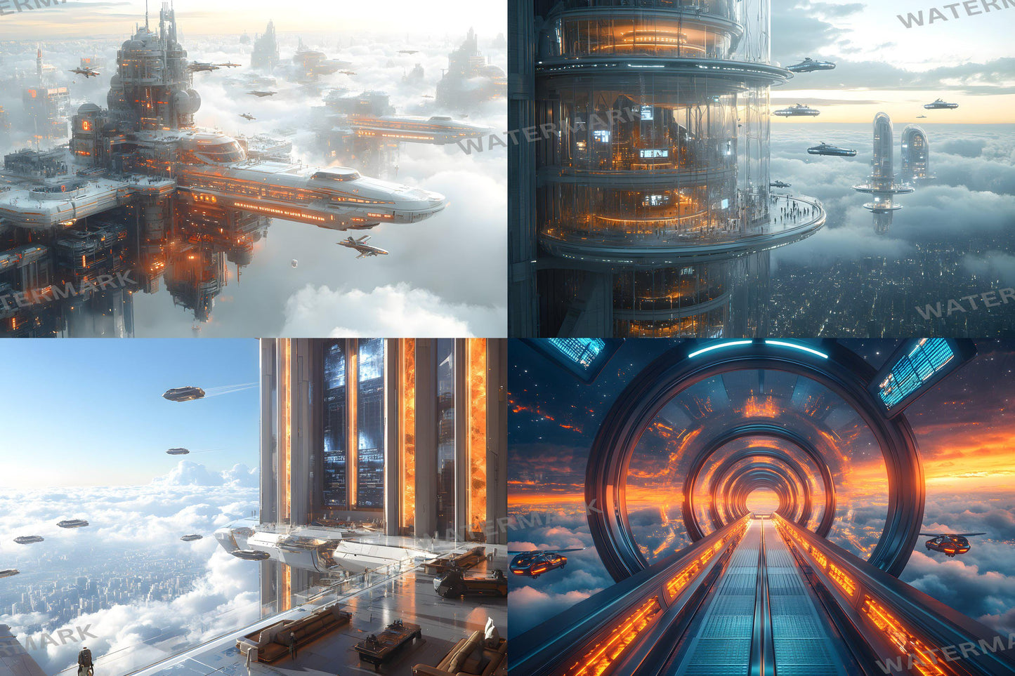 Futuristic Transit Hub Backdrops, Digital Sci-Fi Backgrounds, Hi-Tec City Aesthetic, Photoshop Overlays - Futuristic City Backgrounds