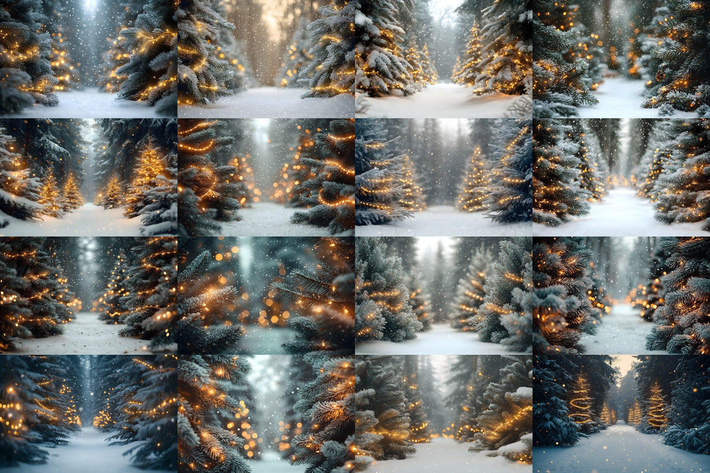 Snowy Forest Backdrops for Winter Photography, Holiday Scenes, and Photoshop Overlays, Christmas Lighting Backgrounds, Winter Backdrops