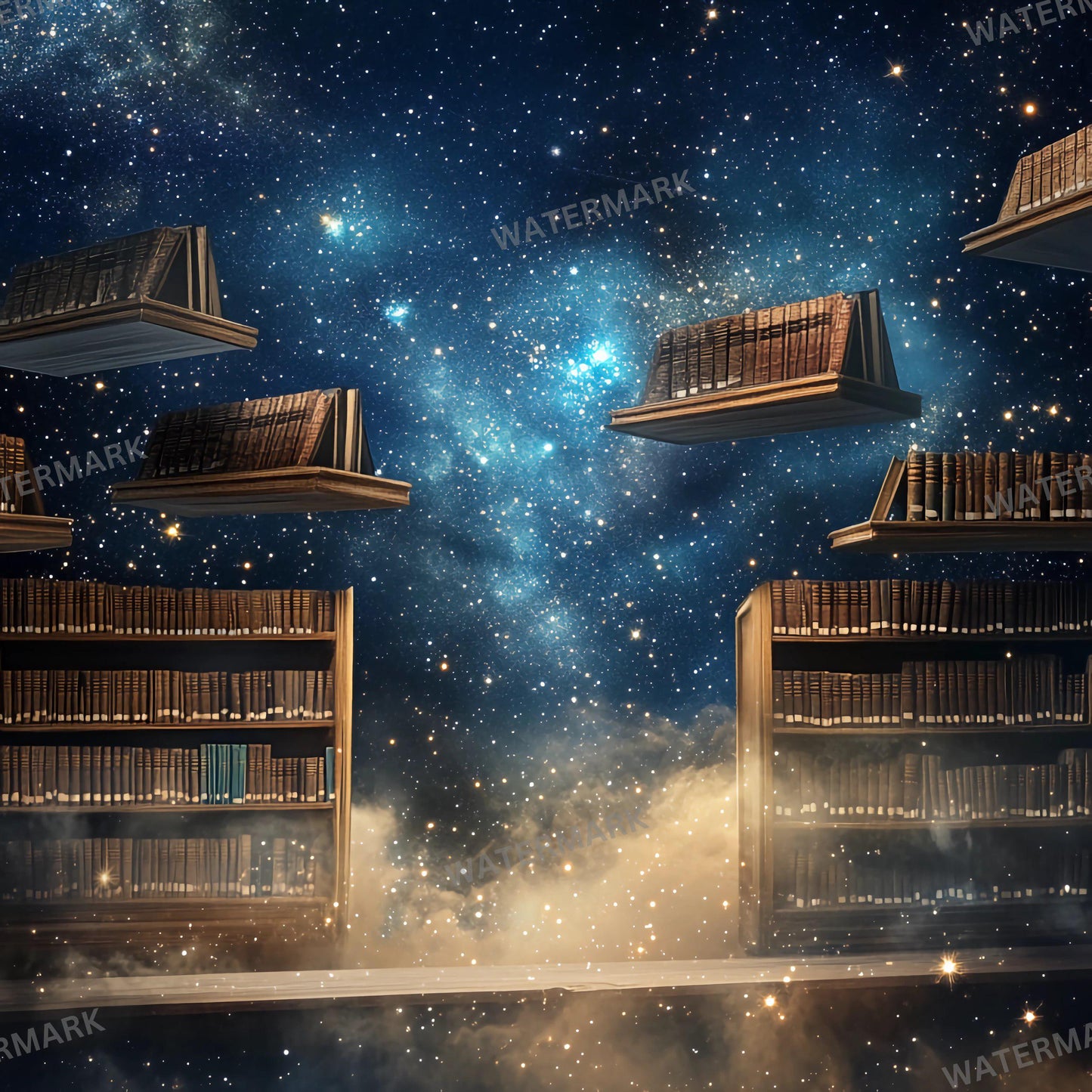 Cosmic Library Backdrop - Set of 9 Digital Backgrounds and Photoshop Overlays for Portraits, Fantasy, Magical, Wizarding School Backdrops