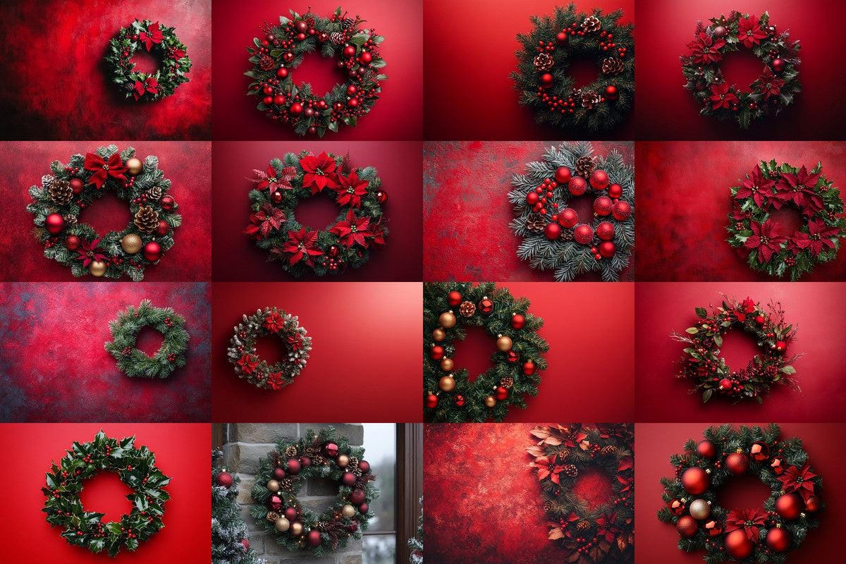 Christmas Wreath Scene Backdrops - Festive Holiday Photo Overlays for Digital Artists Photographers 00x00px PNGs Commercial Use