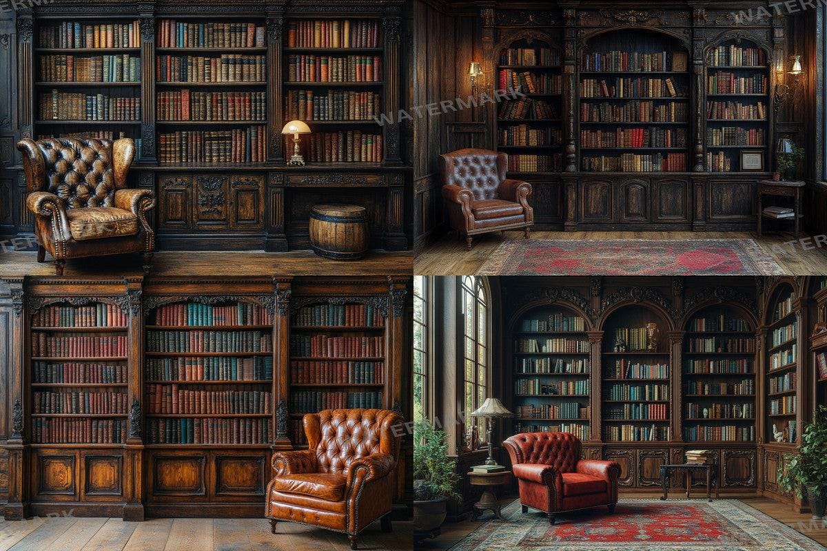 Warm Aesthetic Grand Victorian Bookcase Backdrops for Digital Artists Photographers - Ideal for Inviting Designs - 00x00px PNGs