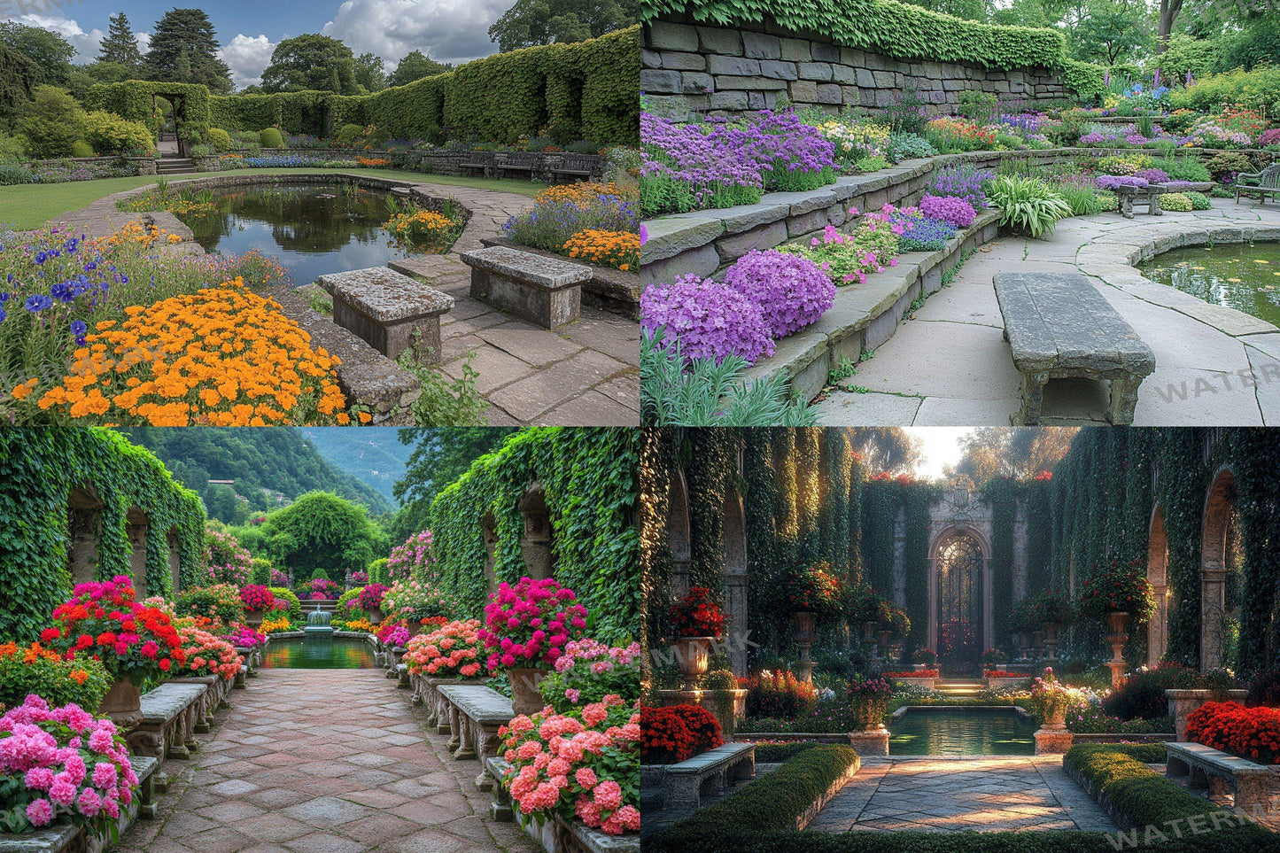 Victorian Walled Garden Backdrop: 1PNGs for Antique Secret Garden Photos, Climbing Rose Brick Wall Scenes, Period Drama Digital Backdrops