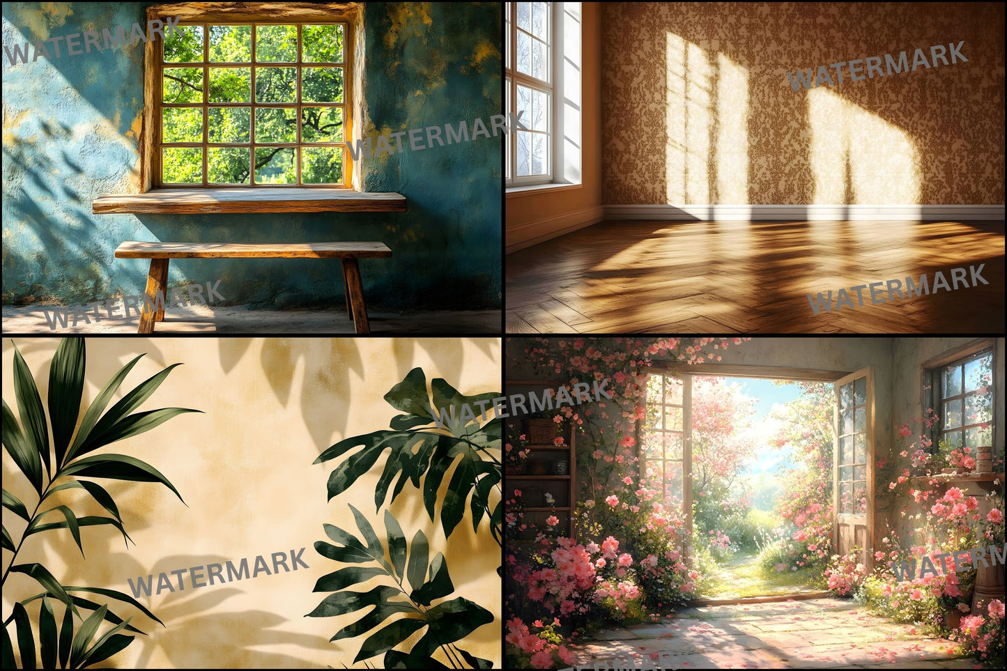 Vintage Sunlit Room Digital Backdrop, Wallpaper Backgrounds, Photography, Dreamy Photo Booth, High-Res Images, Scenic Photography