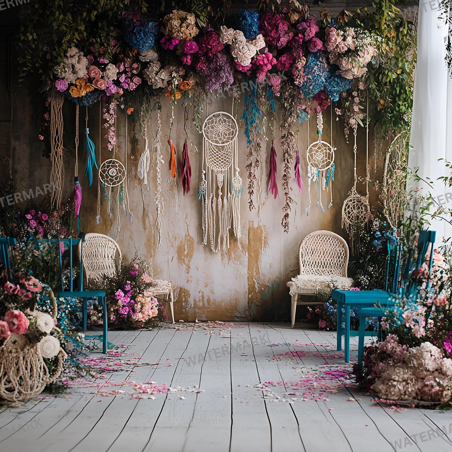 Bohemian Wedding Backdrop with Dreamcatchers | Floral & Macrame Wedding Decor | Boho Chic Ceremony, Reception Backdrops, Maternity Backdrops