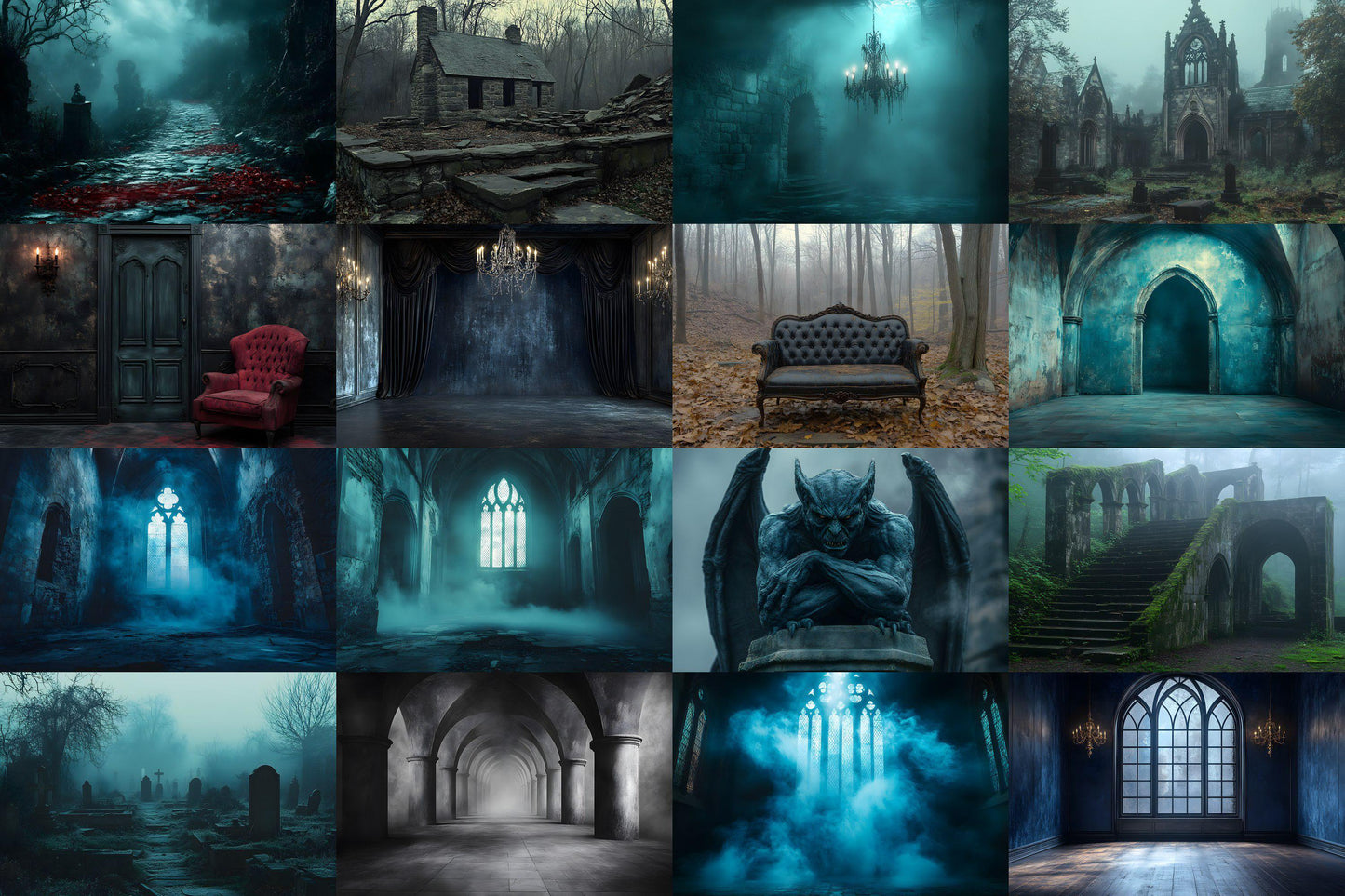 Gothic Backdrops for Photography, Dark Digital Backgrounds, Spooky Halloween Overlays, Gothic Scenes, and Photoshop PNGs