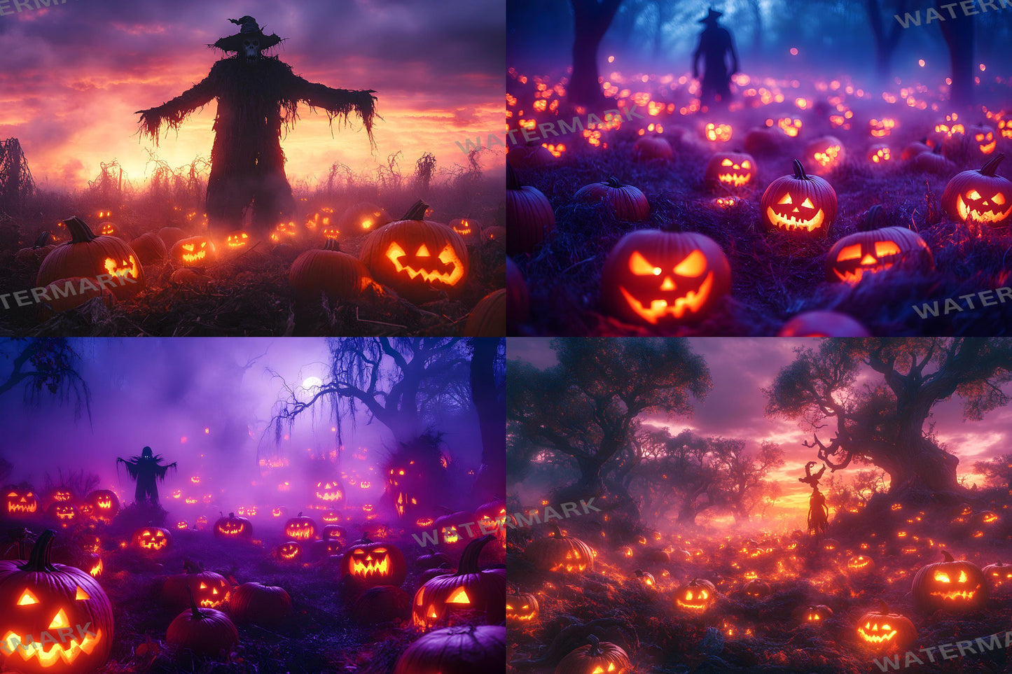 Pumpkin Field Curse Backdrops, Spooky Halloween Digital Backgrounds, Haunted Jack-O'-Lantern Scene, Dark Fantasy Horror Aesthetic