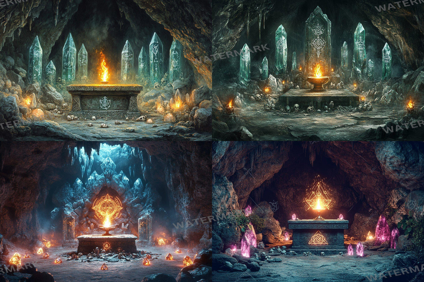 Ancient Cave Altar Backdrop: 3PNGs for Dark Fantasy Photography, Underground Ritual Chamber Scenes, Mystical Stone Digital Backdrops