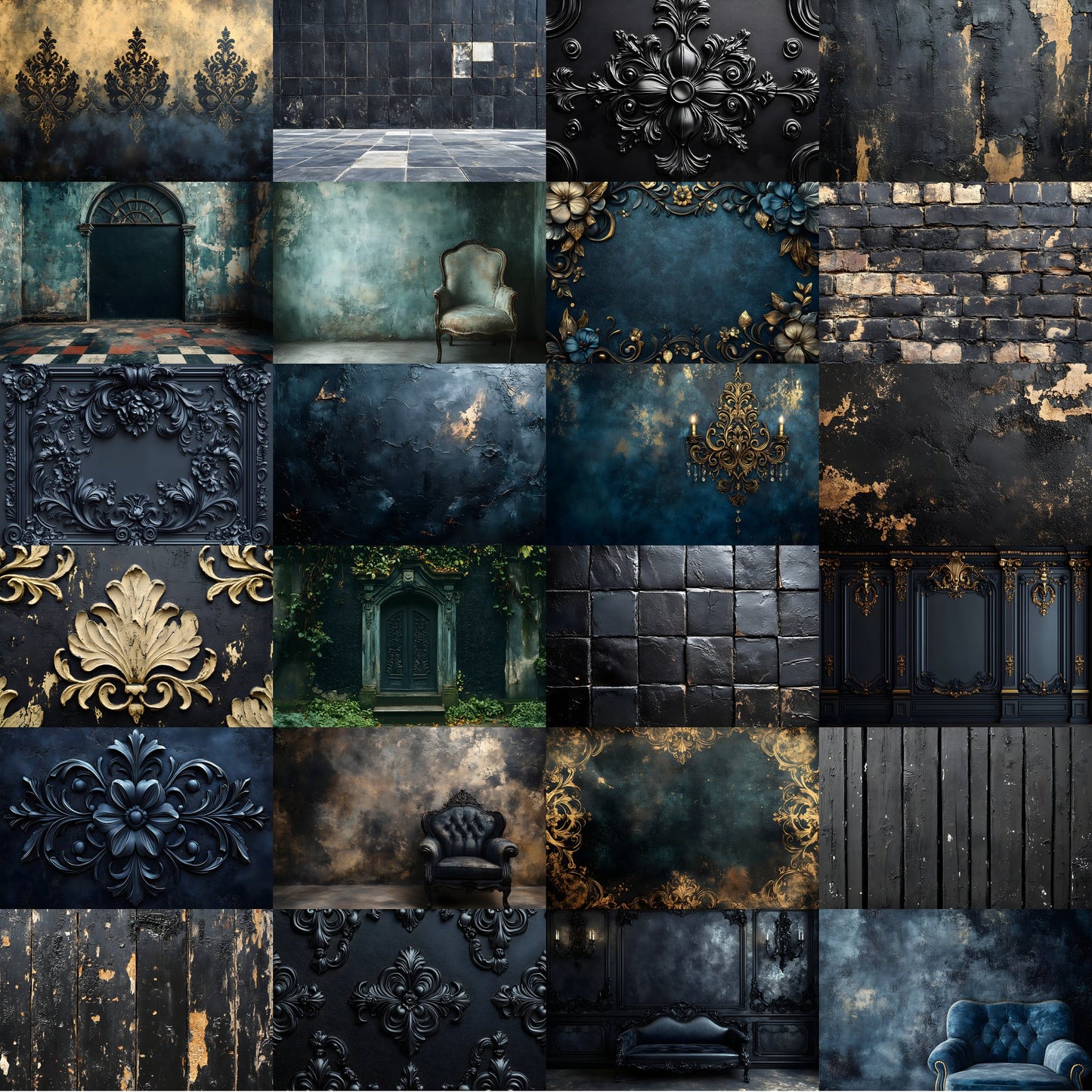 Vintage Black Textured Wall Digital Backdrop, Dark Photography Background for Portrait, Moody Fine Art Texture