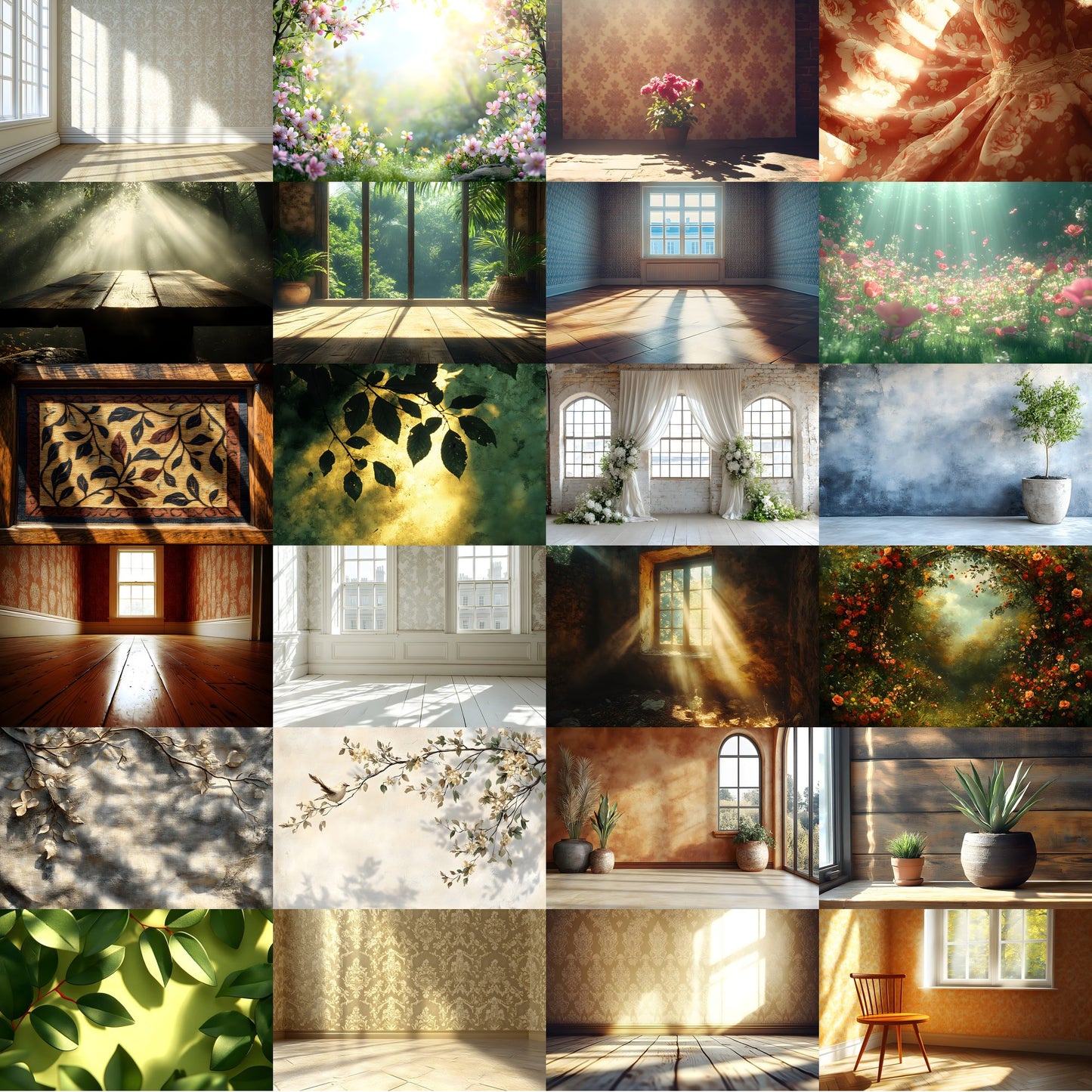 Vintage Sunlit Room Digital Backdrop, Wallpaper Photography Backgrounds, Cozy Interior Scene, High-Res Photo