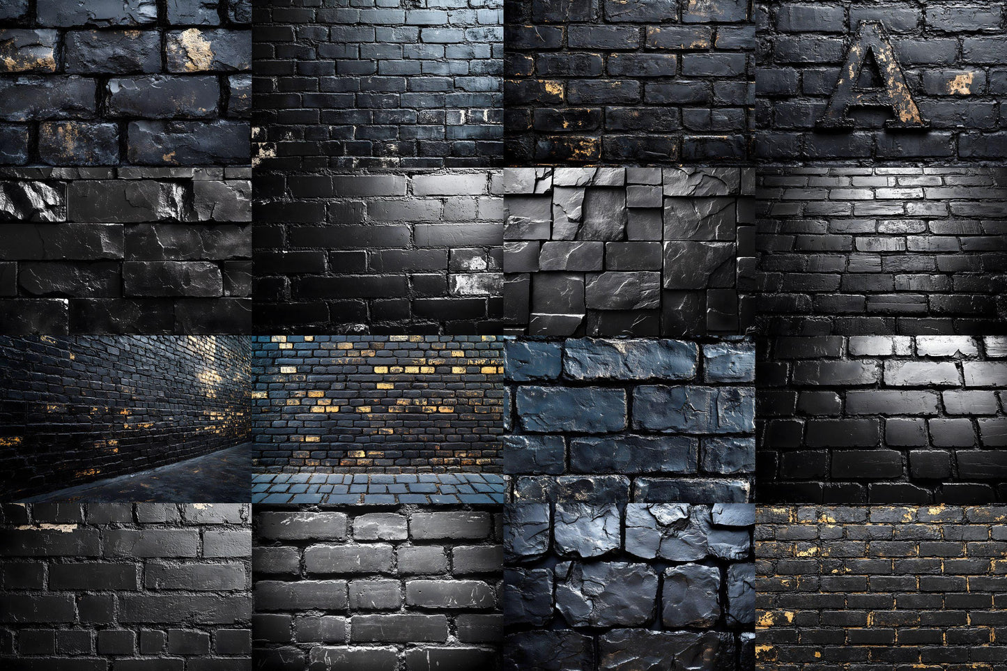 Sleek Black Brick Backdrops - Dark Urban, Industrial Texture, Moody Digital Backgrounds